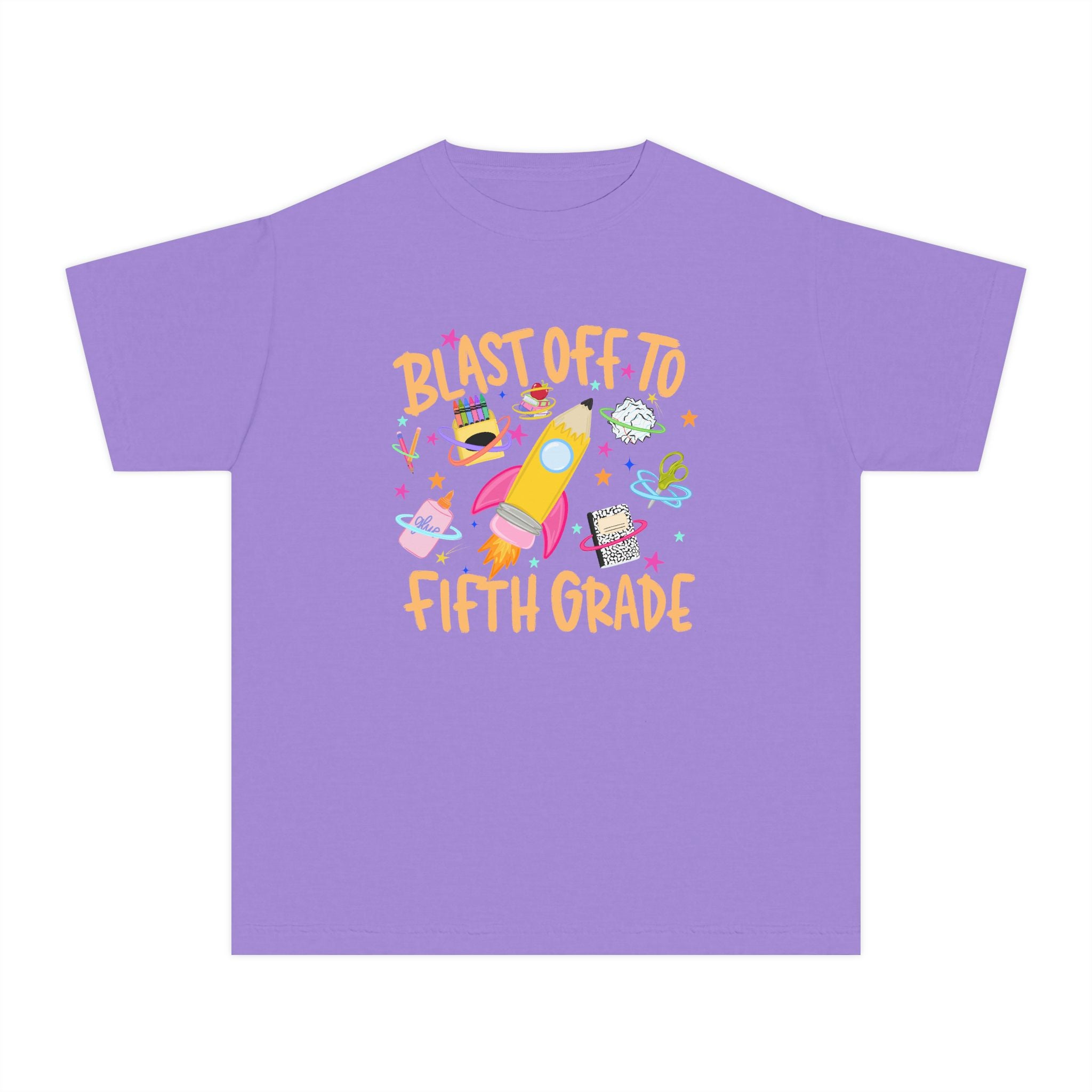 Blast Off to Fifth Grade Youth T‑Shirt — Back to School Rocket Tee
