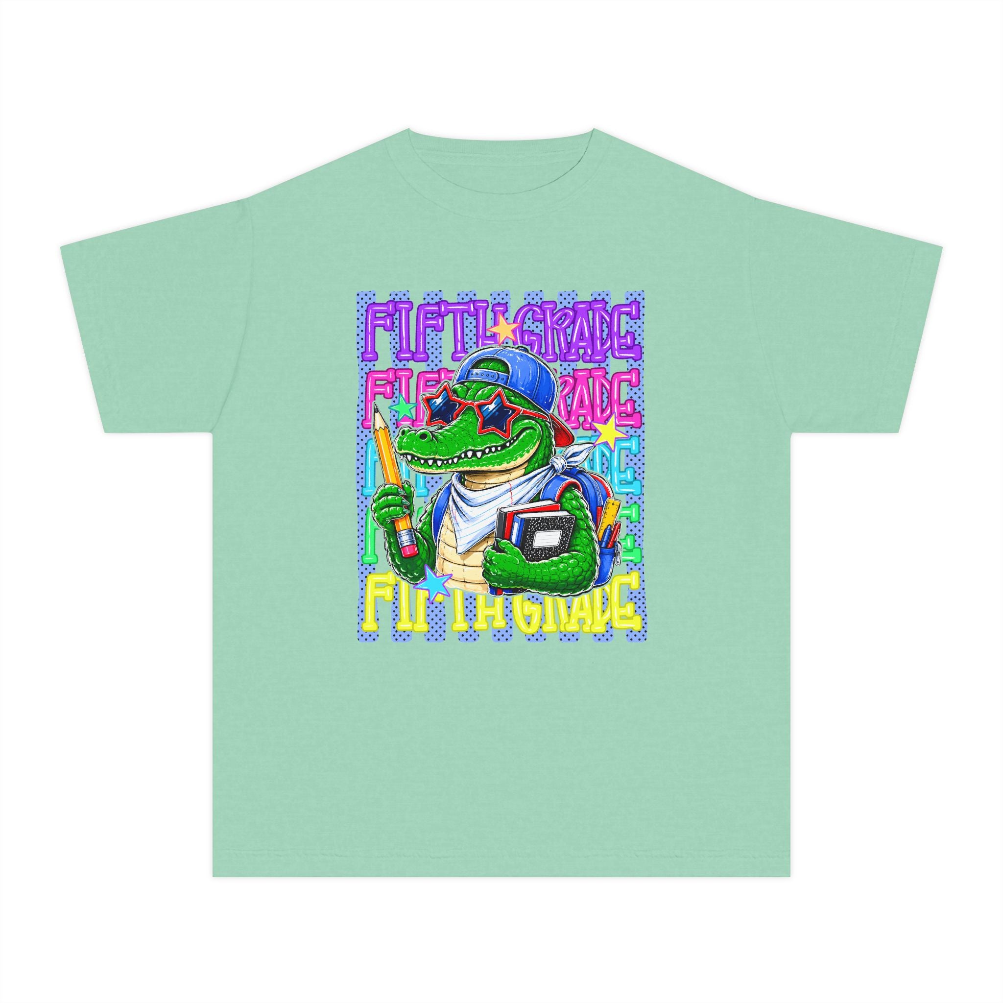 Youth Tee — Colorful Back-to-School Alligator Graphic "Fifth Grade"