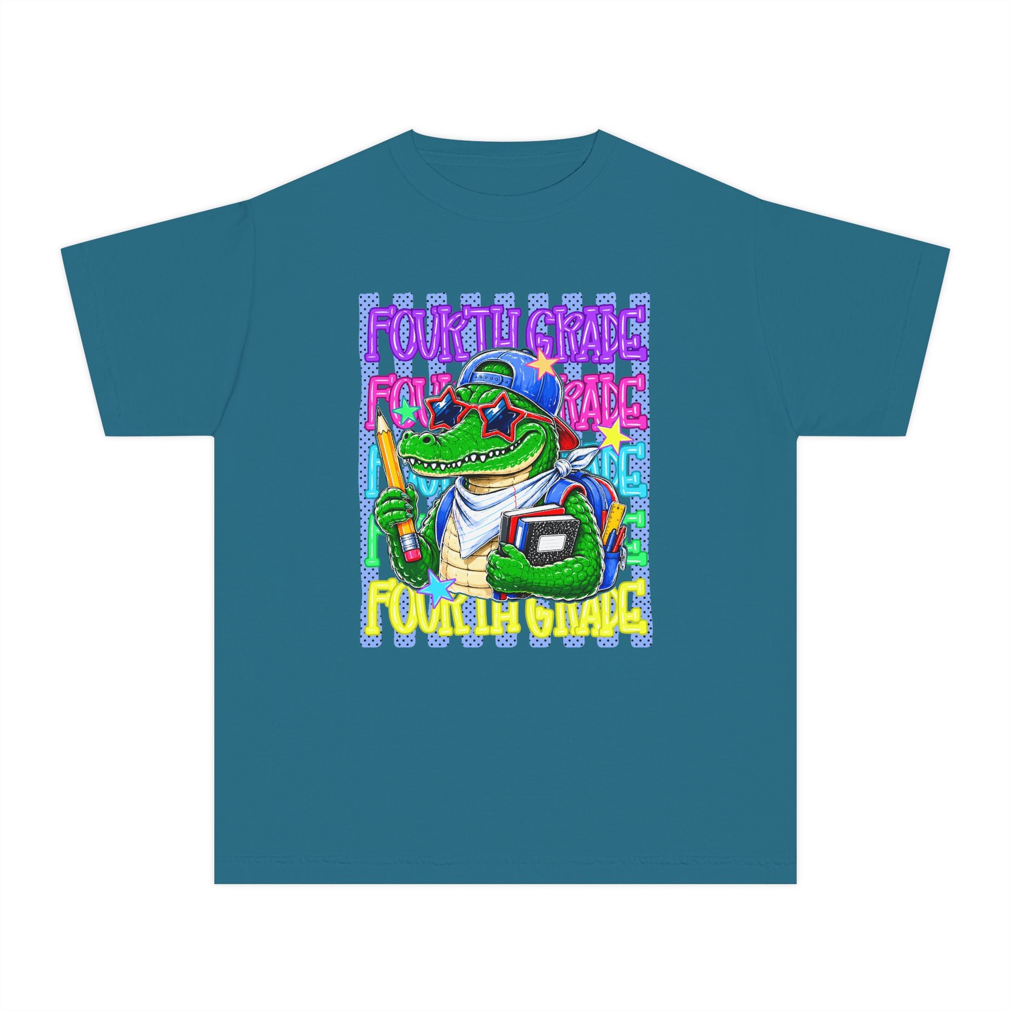 Youth Tee — Colorful ‘Fourth Grade’ Alligator School Graphic