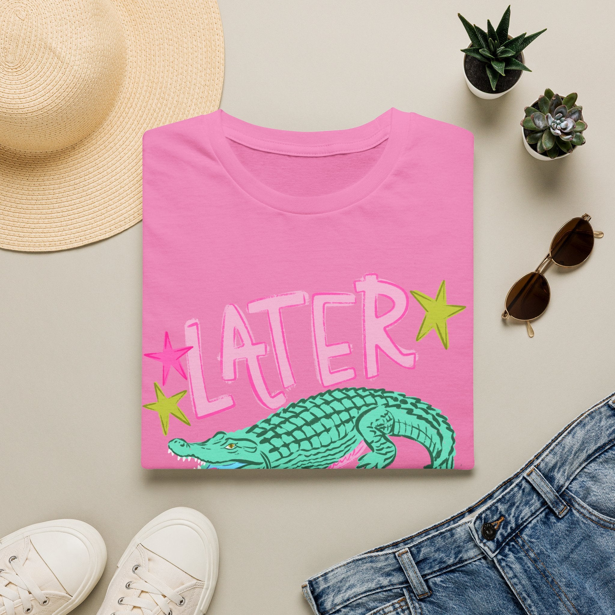 Later Croc Graphic T-Shirt — Retro Pastel Alligator Tee