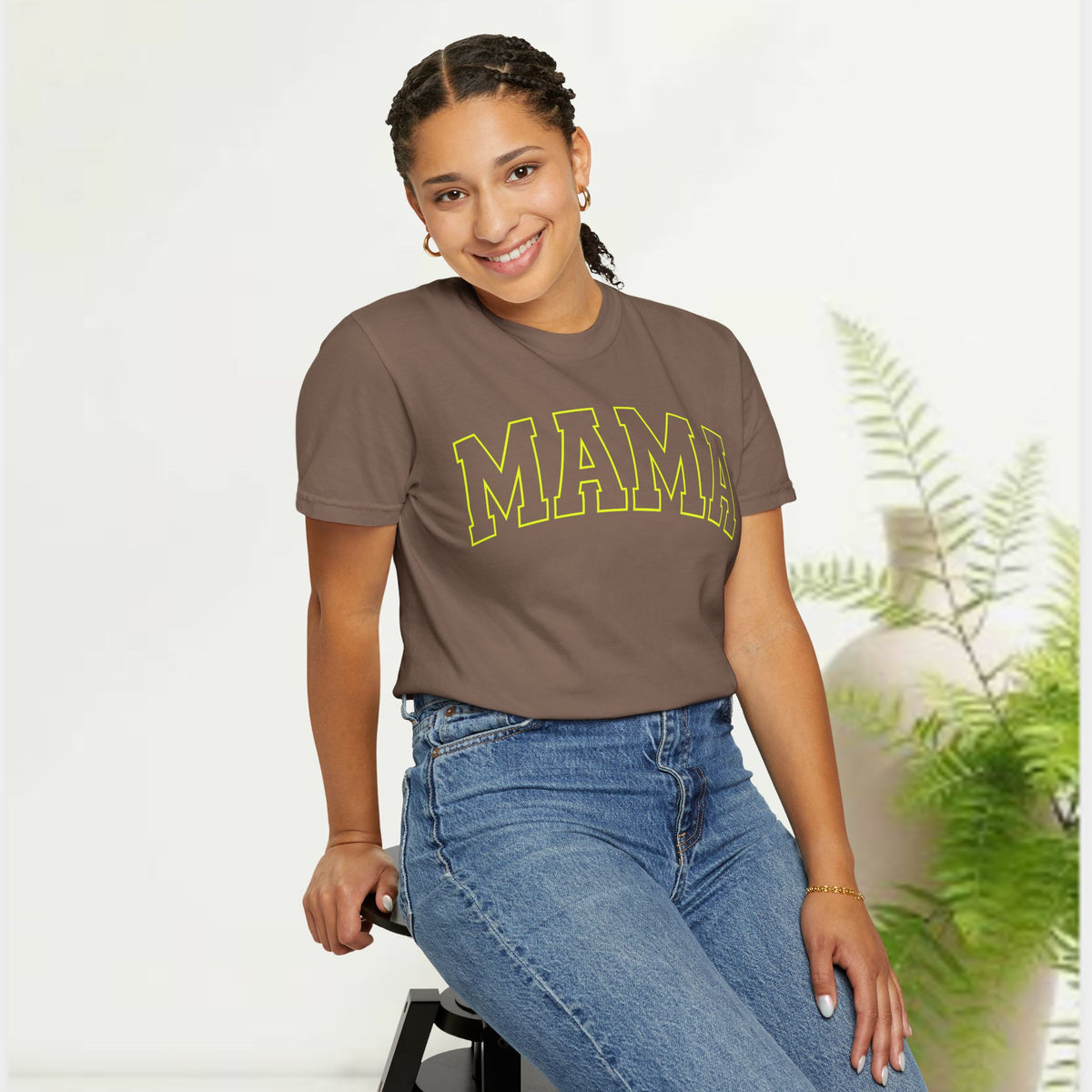 Mama Yellow Graphic T-Shirt — Vintage Collegiate Mom Tee
