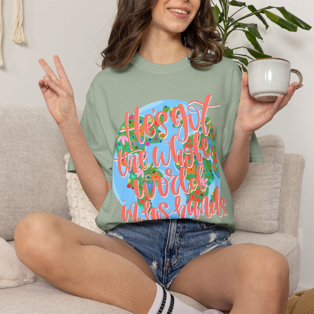 He’s Got the Whole World in His Hands T-Shirt — Faith-Inspired Earth Graphic Tee