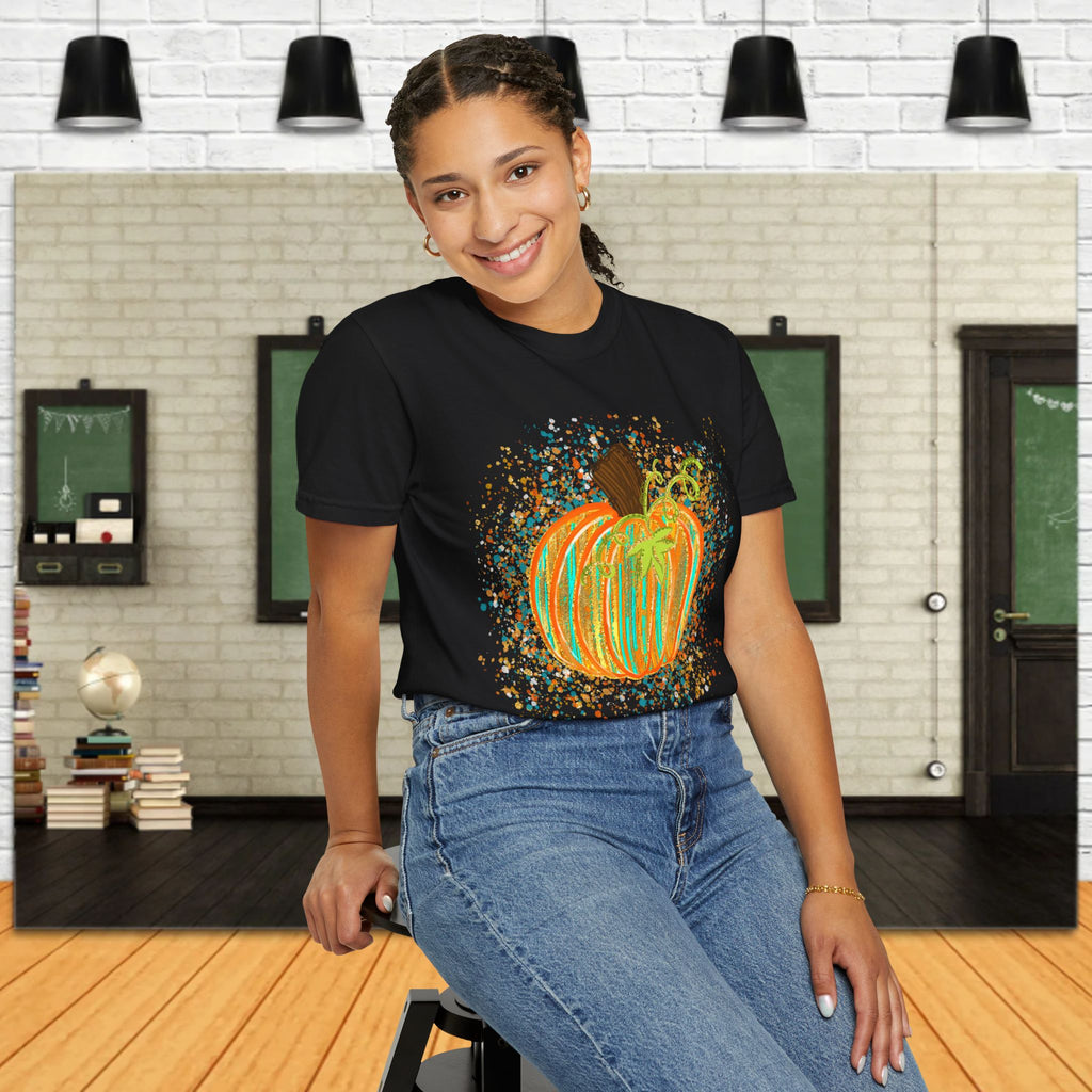 Paint-Splash Pumpkin T-Shirt — Colorful Fall Halloween Tee