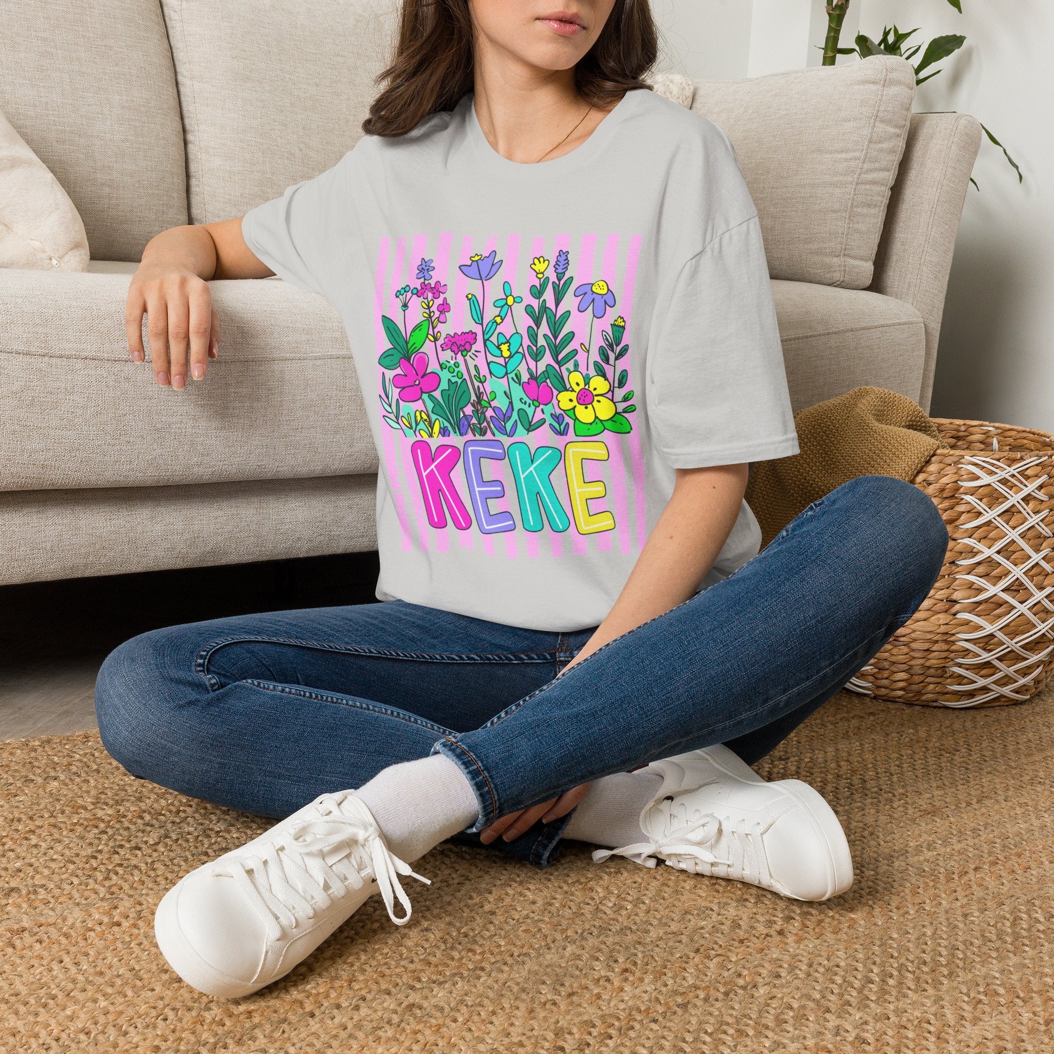 Keke Floral Graphic T-Shirt — Bright Striped Spring Bouquet Tee