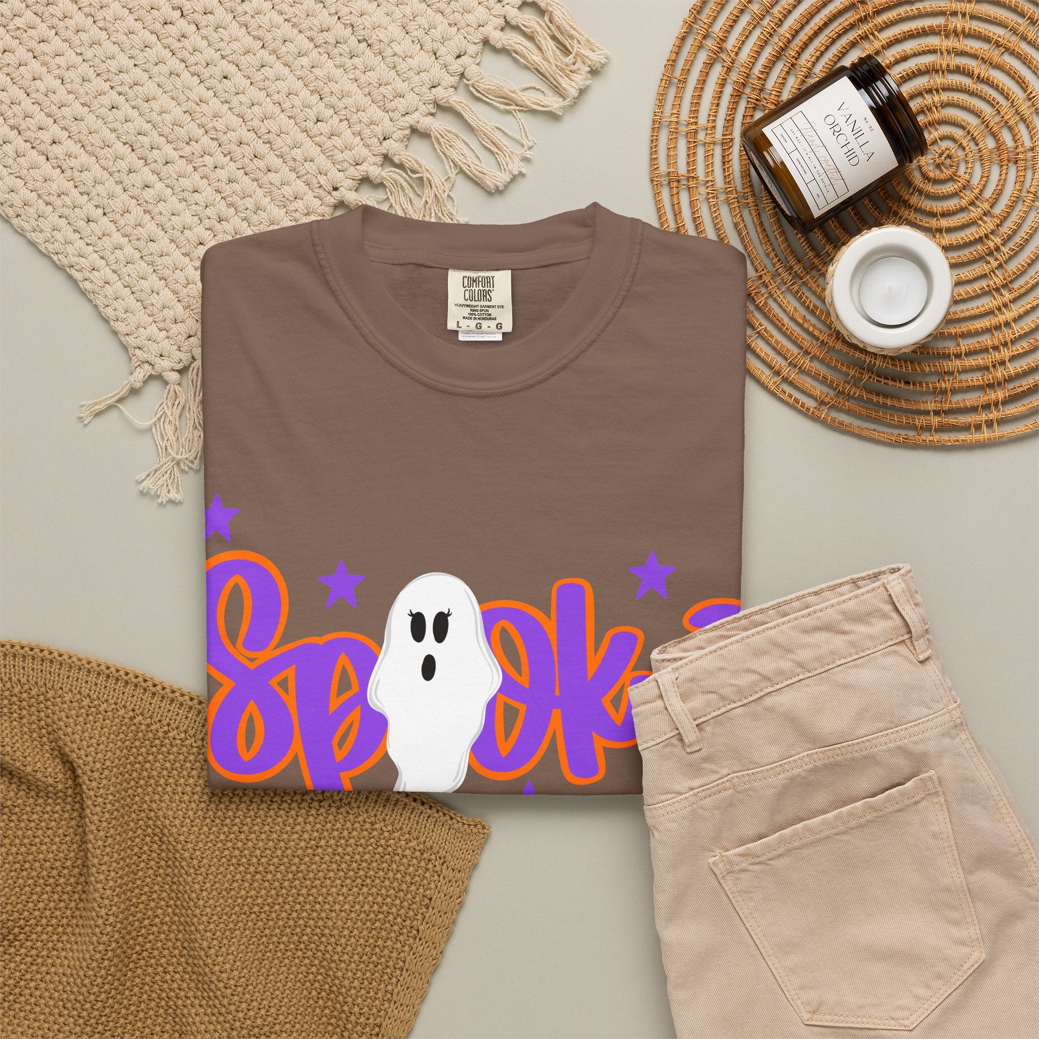 Spooky Ghost Tee — Halloween Orange Graphic T-Shirt