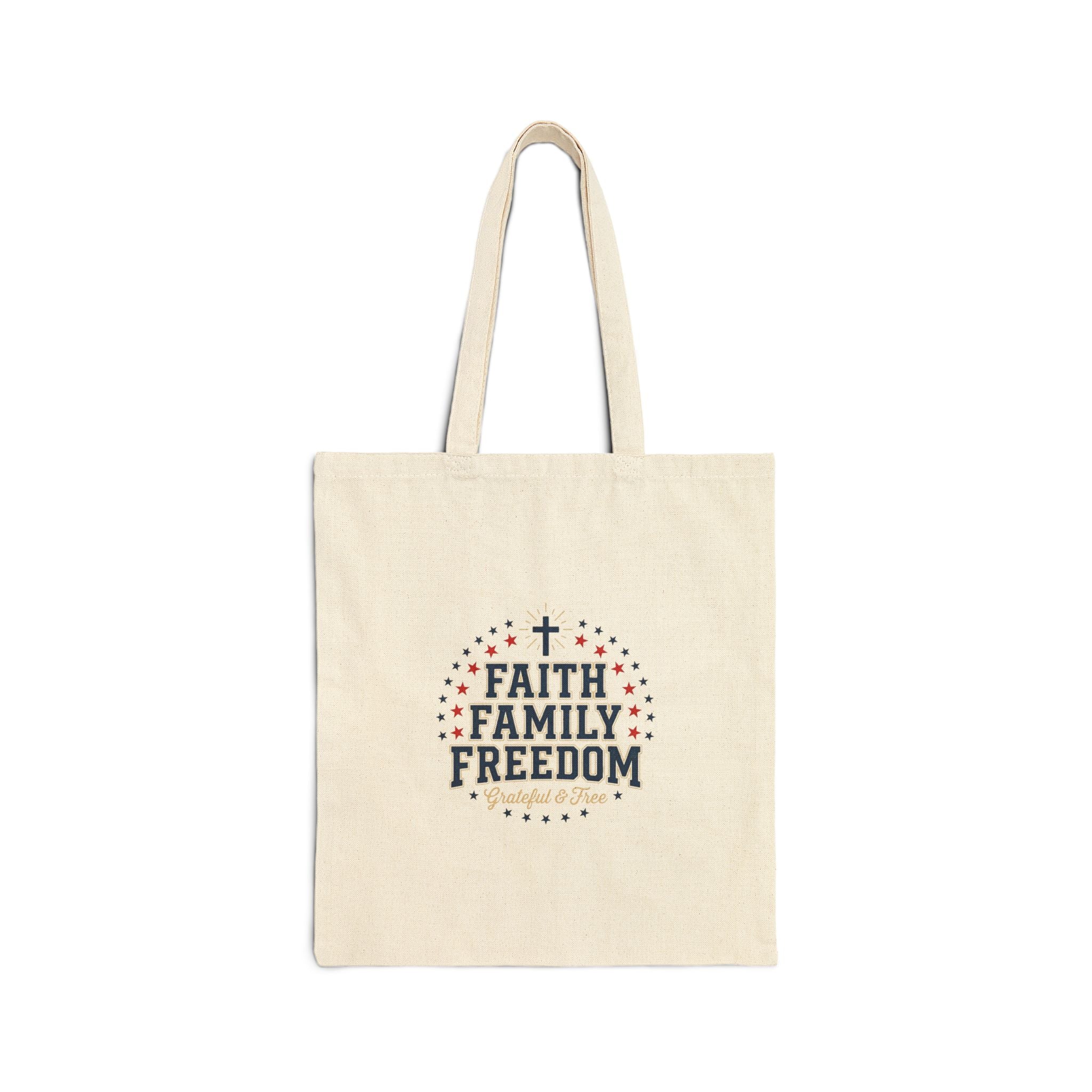 Faith Family Freedom Tote, patriotic faith-based July 4th vintage Americana