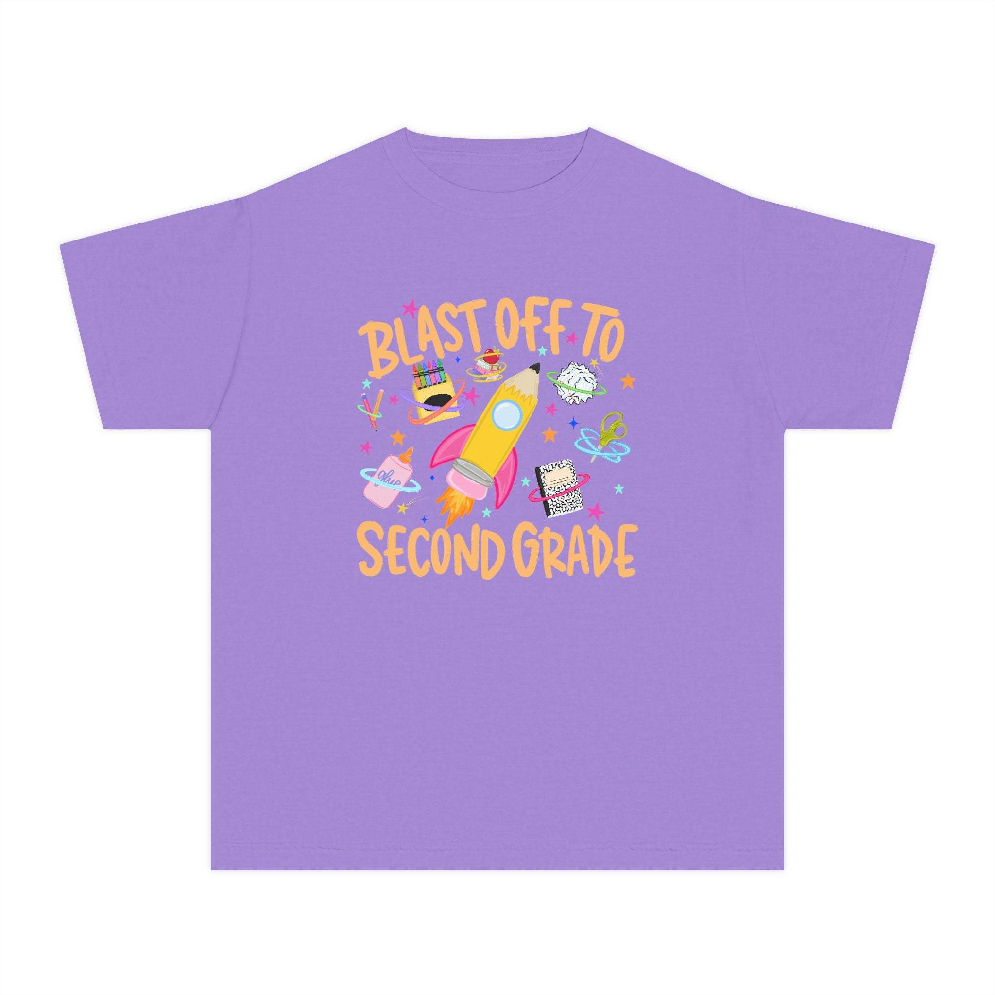Blast Off to Second Grade Youth Tee — Cute Rocket Back-to-School Shirt for Kids