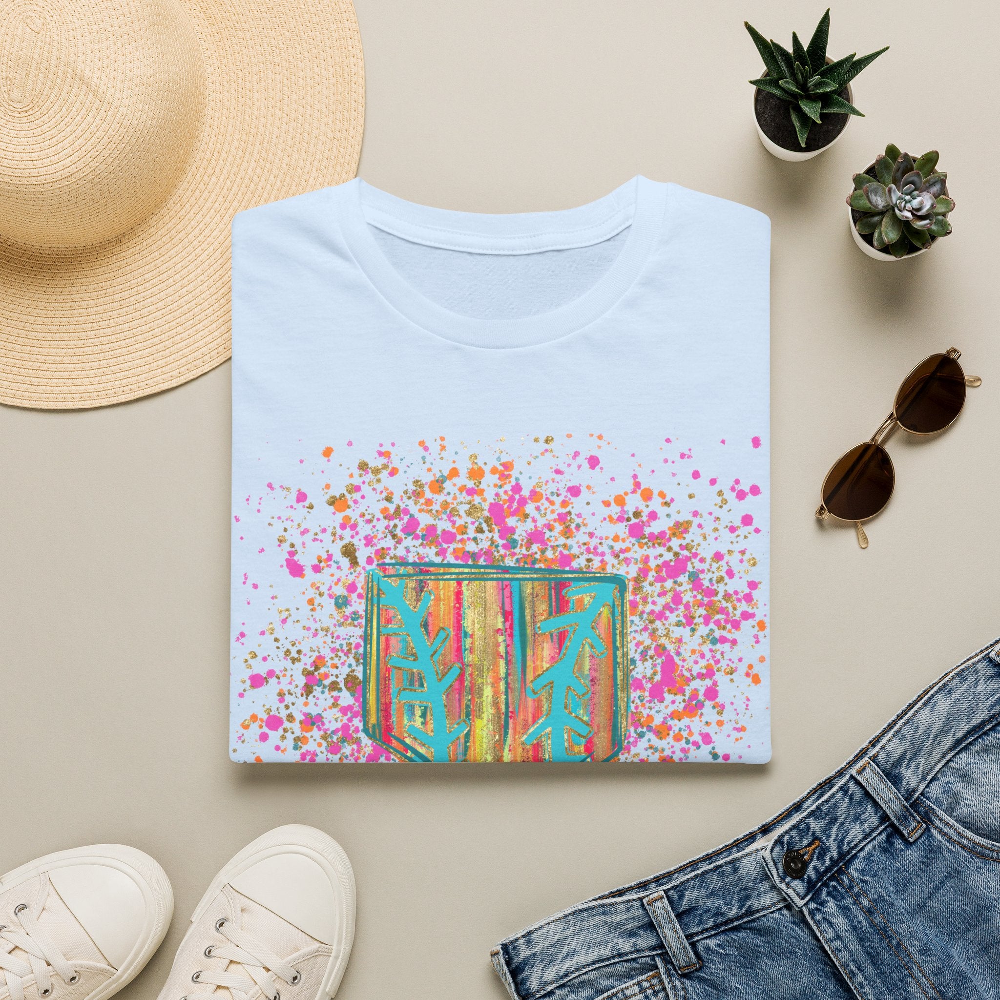 Colorful Floral Shield T-Shirt — Boho Painted Crest Graphic Tee