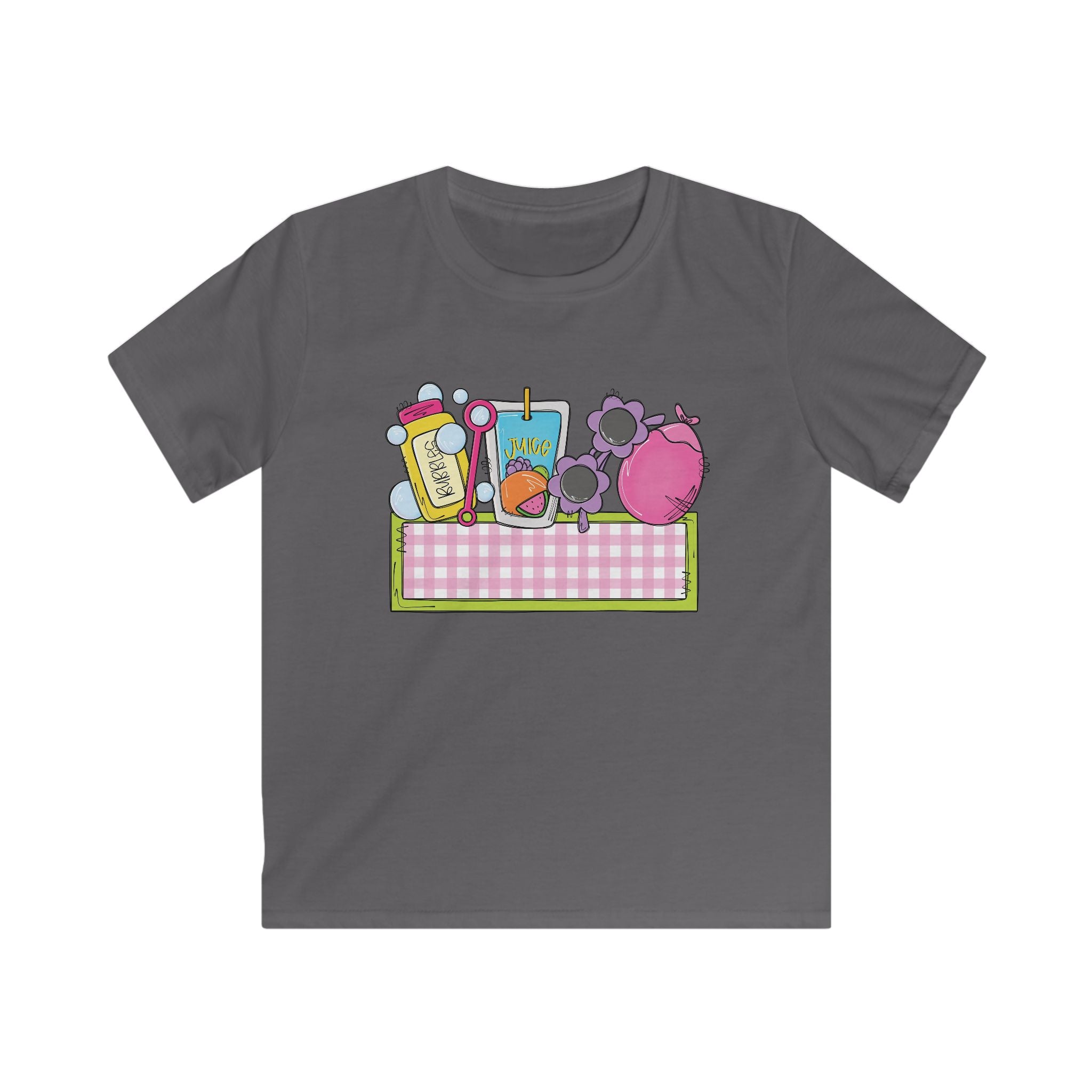 Kids T‑Shirt — Cute Picnic Snack Cartoon Bottle, Juice & Shades Design