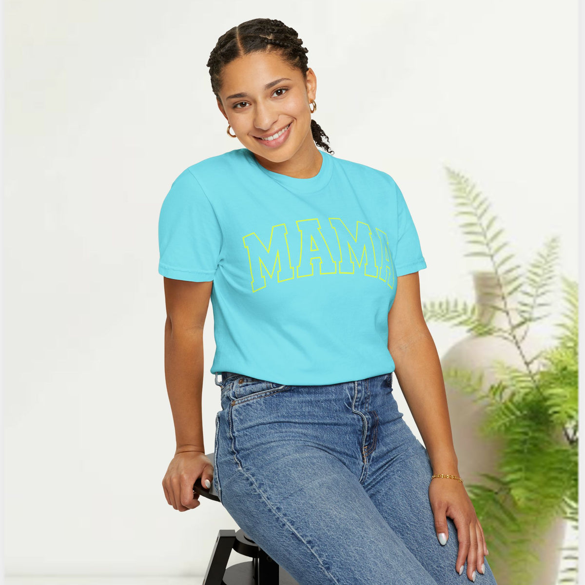 Mama Yellow Graphic T-Shirt — Vintage Collegiate Mom Tee