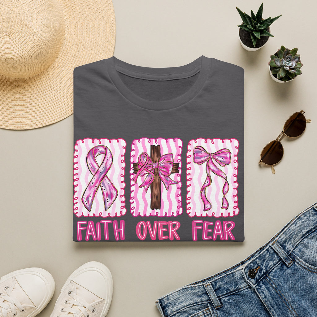 Breast Cancer Awareness T-Shirt - "Faith Over Fear" Pink Ribbon Tee