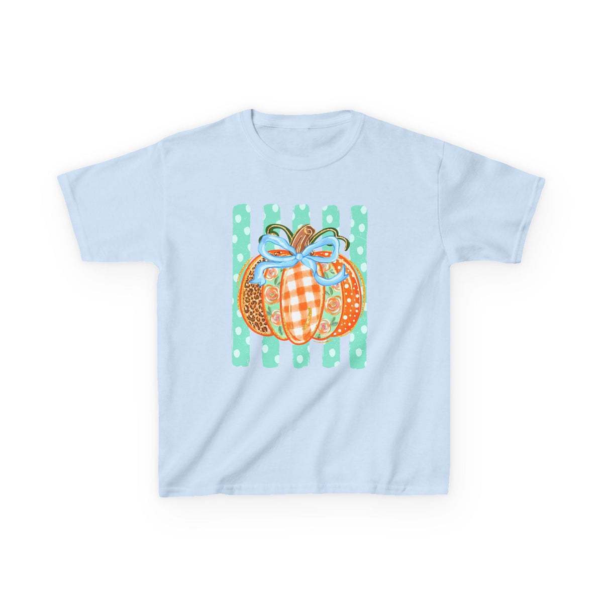 Kids Striped Preppy Fall Pumpkin Glitter— Cute Plaid & Leopard Pumpkin Shirt for Fall