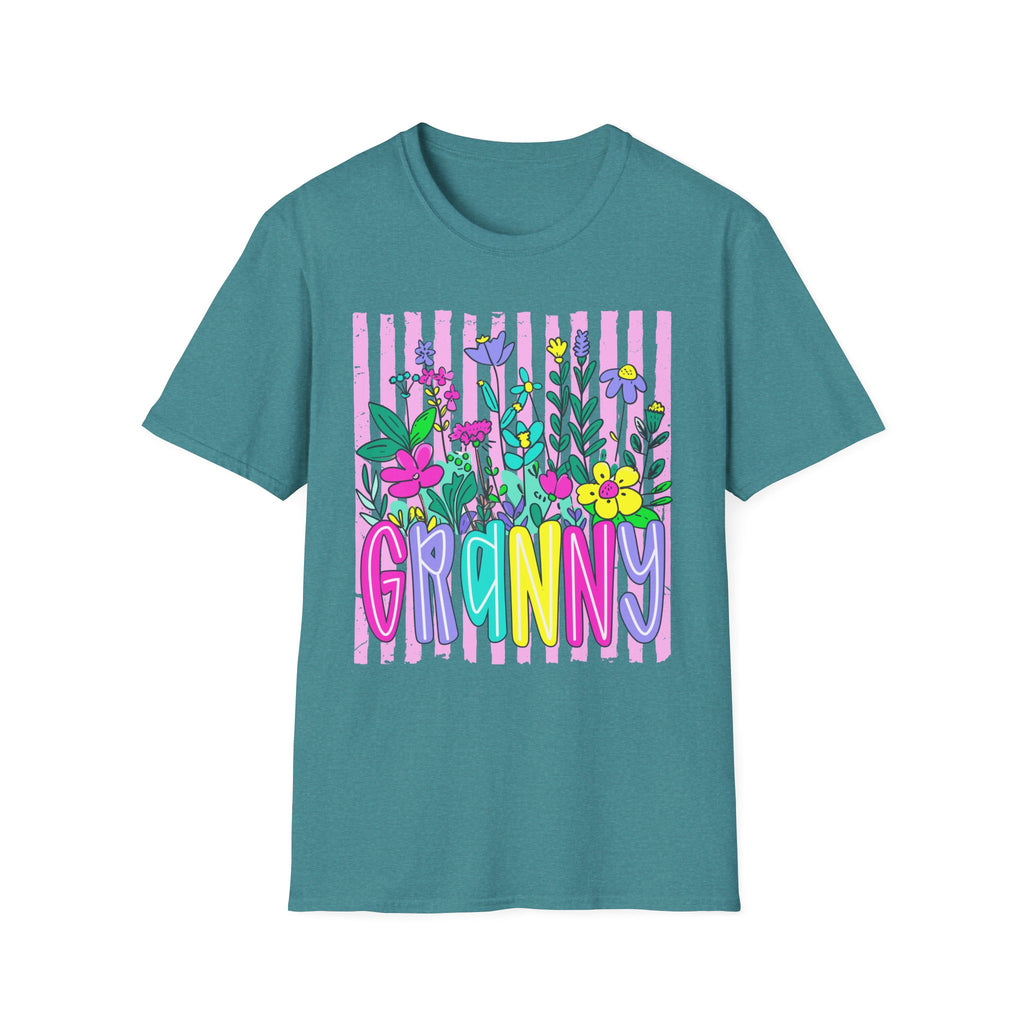 Granny Floral Graphic T-Shirt — Colorful Striped Bouquet Tee