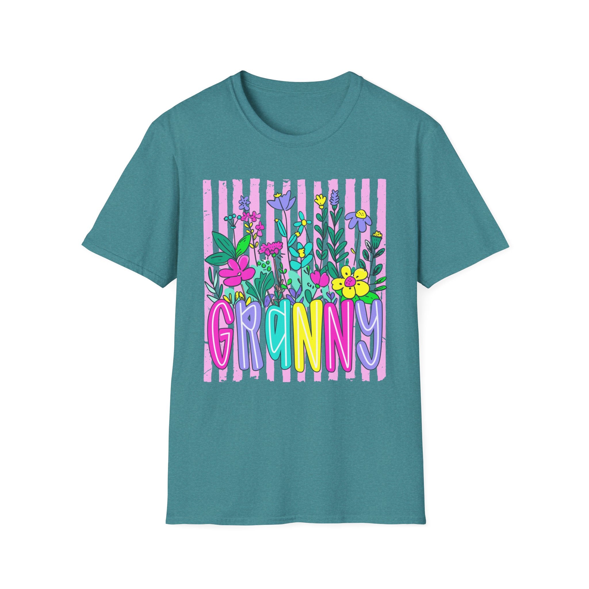 Granny Floral Graphic T-Shirt — Colorful Striped Bouquet Tee