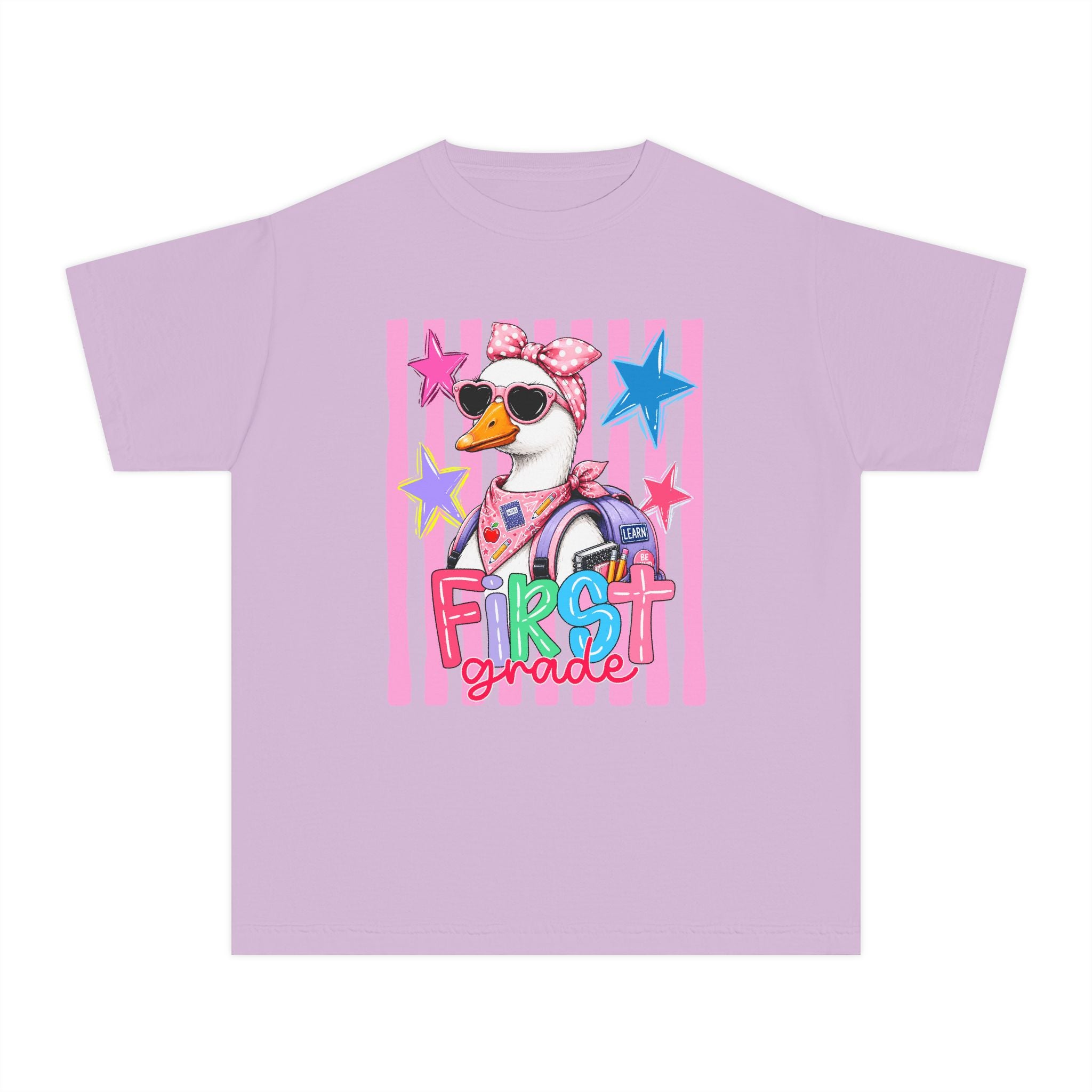 First Grade Girl Duck Graphic Youth Tee — Cute Back-to-School Shirt for Kids