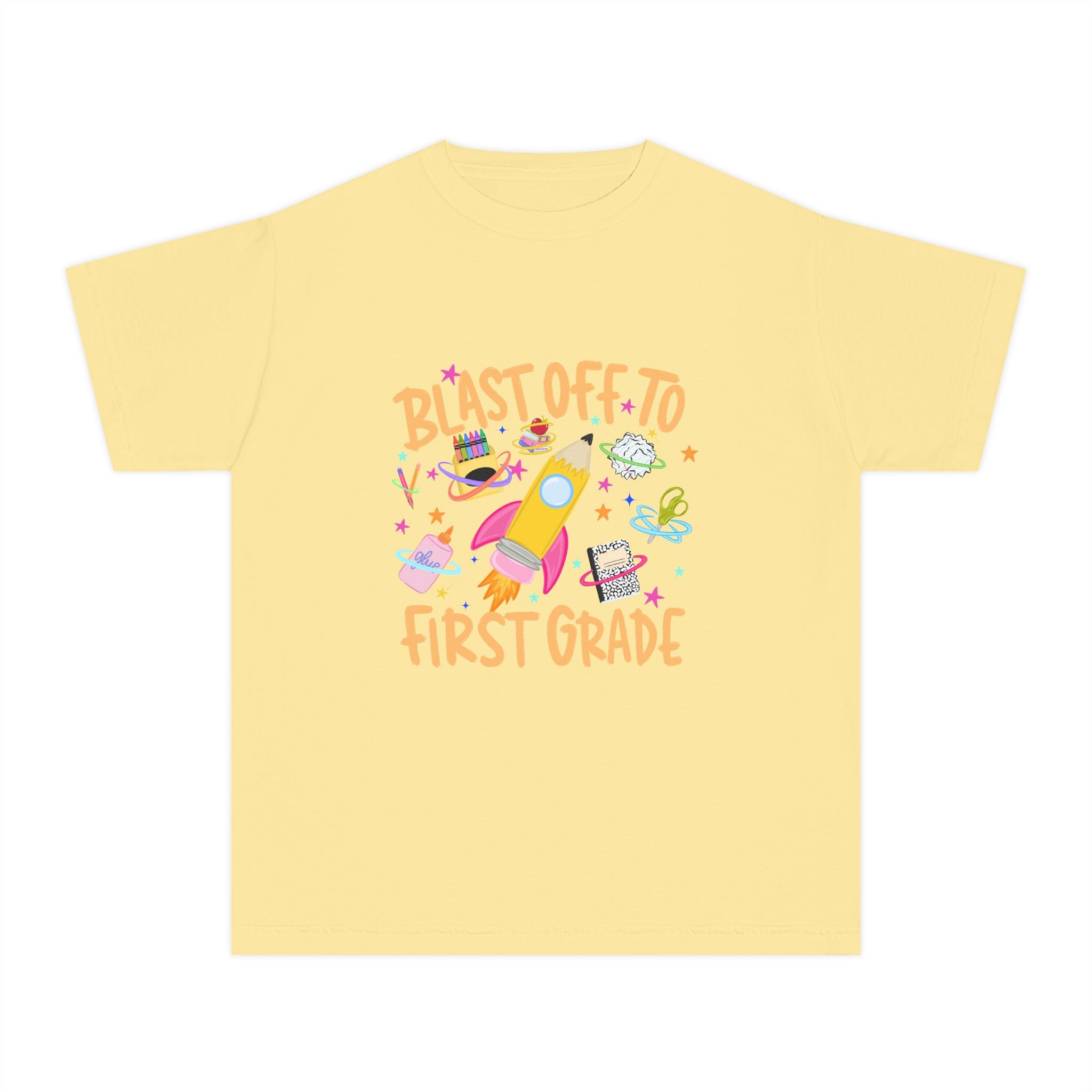 Blast Off to First Grade Rocket Back-to-School Tee