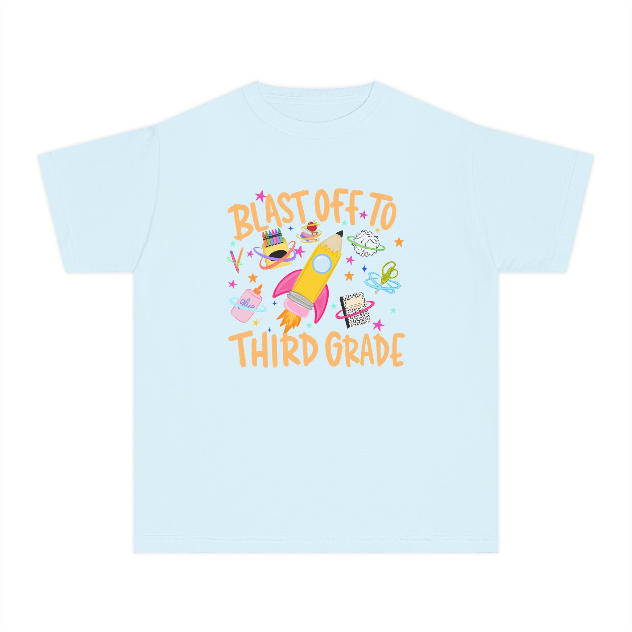 Blast Off to Third Grade Youth T-Shirt — Cute Rocket Back-to-School Tee for Kids