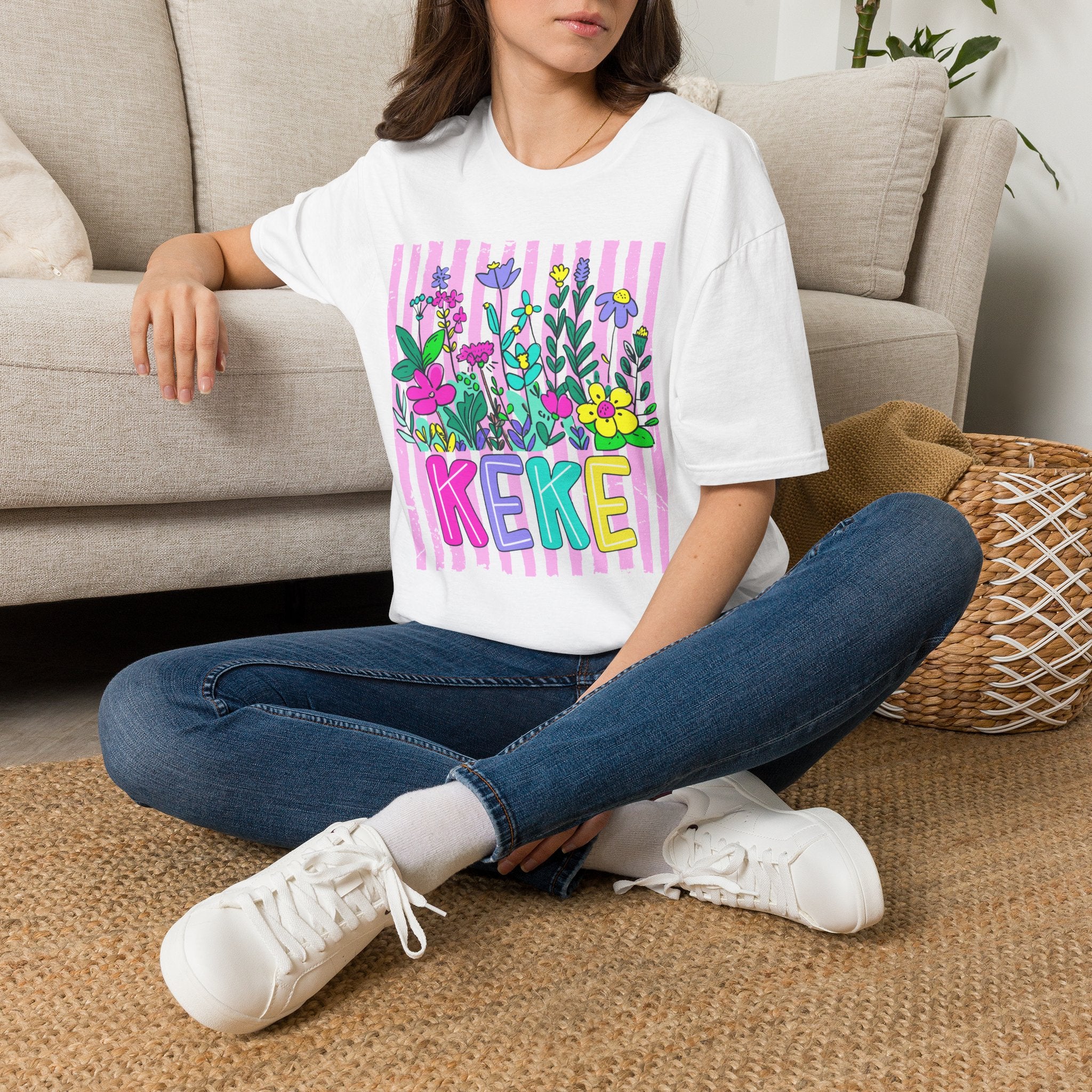 Floral Keke T-Shirt — Bright Garden Stripes Tee