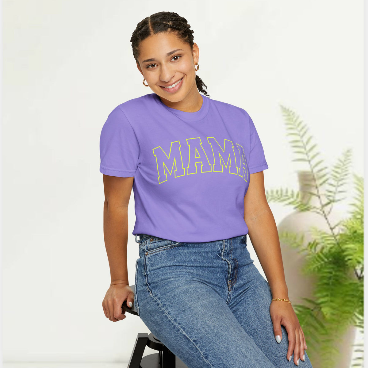 Mama Yellow Graphic T-Shirt — Vintage Collegiate Mom Tee