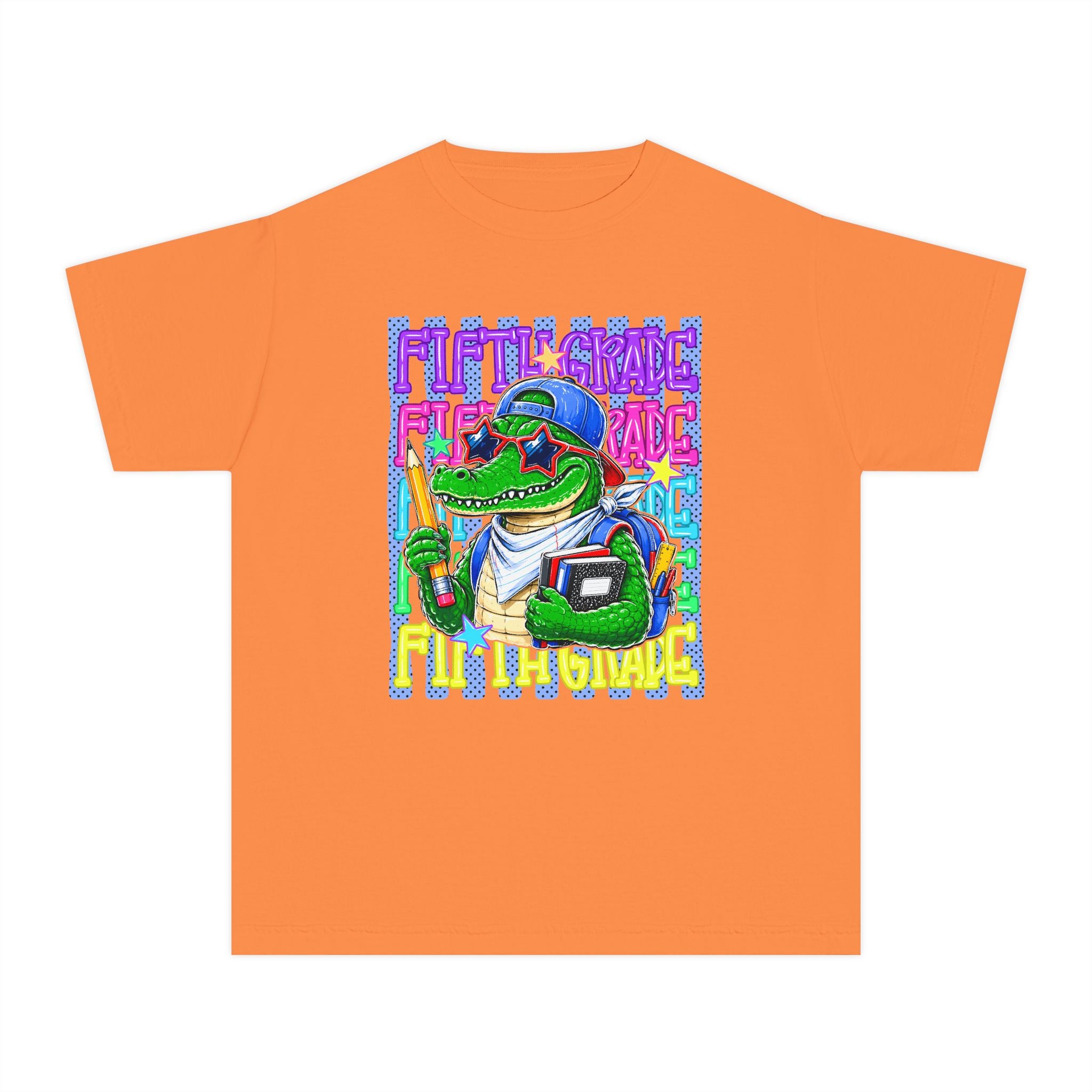 Youth Tee — Colorful Back-to-School Alligator Graphic "Fifth Grade"