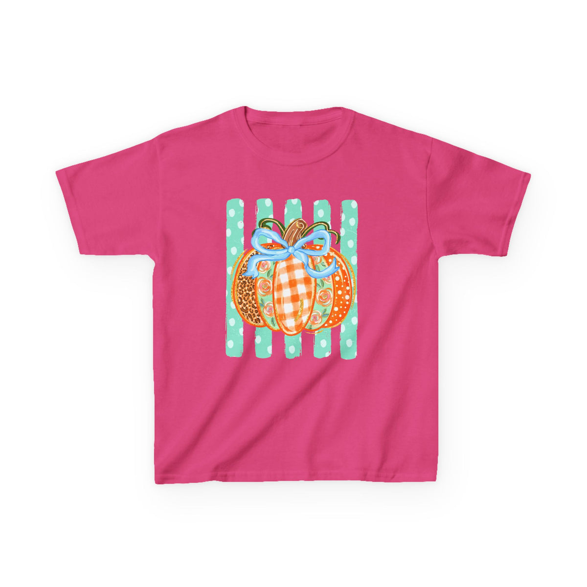 Kids Striped Preppy Fall Pumpkin Glitter— Cute Plaid & Leopard Pumpkin Shirt for Fall