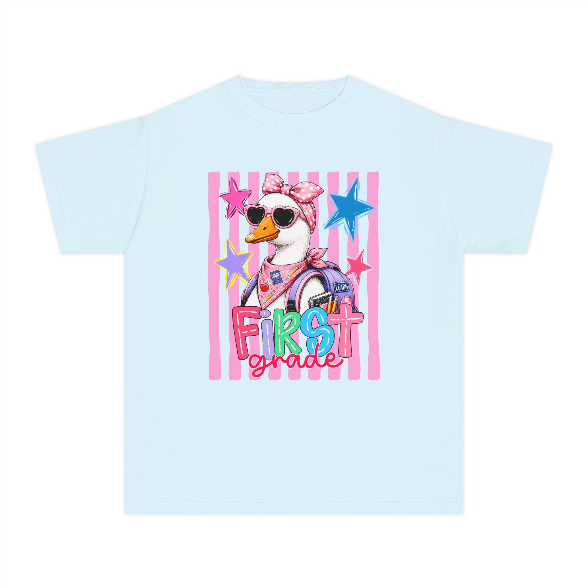 First Grade Girl Duck Graphic Youth Tee — Cute Back-to-School Shirt for Kids