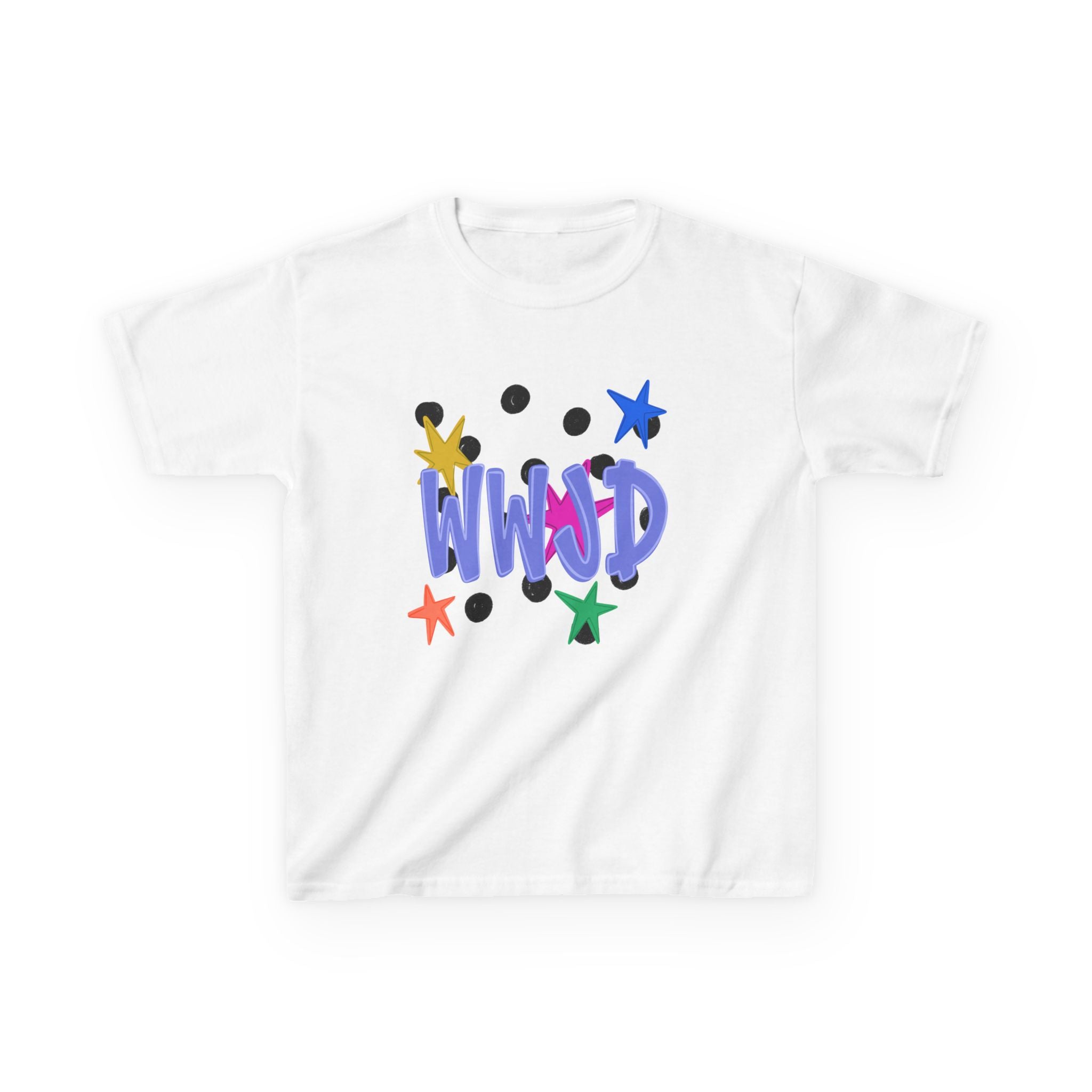 Kids Tee — Colorful "WWJD" Stars Graphic