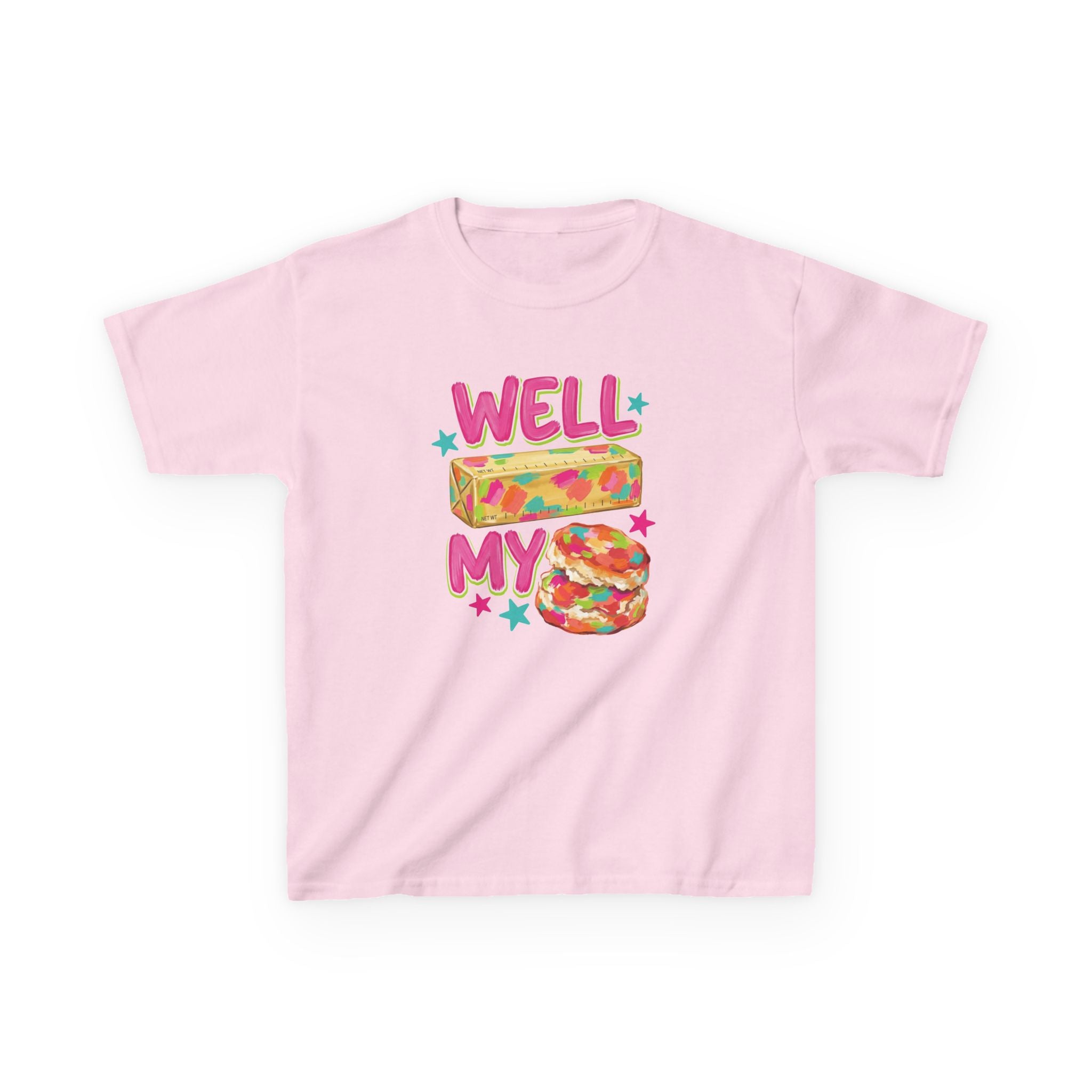 Kids Tee — "Well Butter My Biscuit" Colorful Graphic