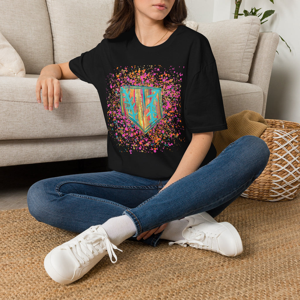 Colorful Floral Shield T-Shirt — Boho Painted Crest Graphic Tee