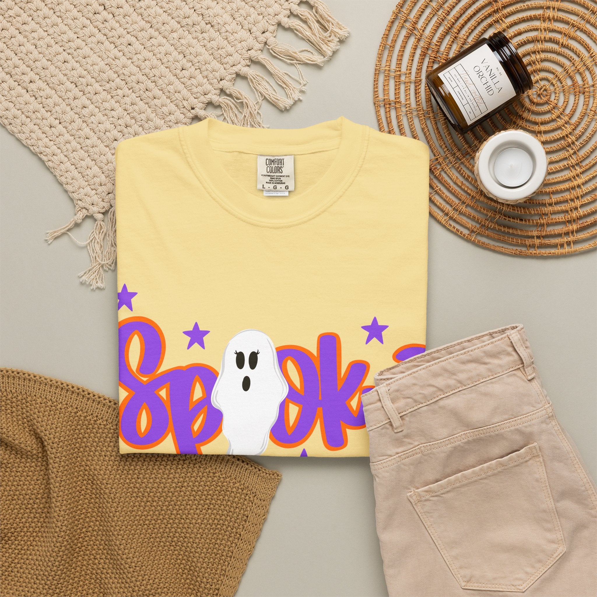 Spooky Ghost Tee — Halloween Orange Graphic T-Shirt