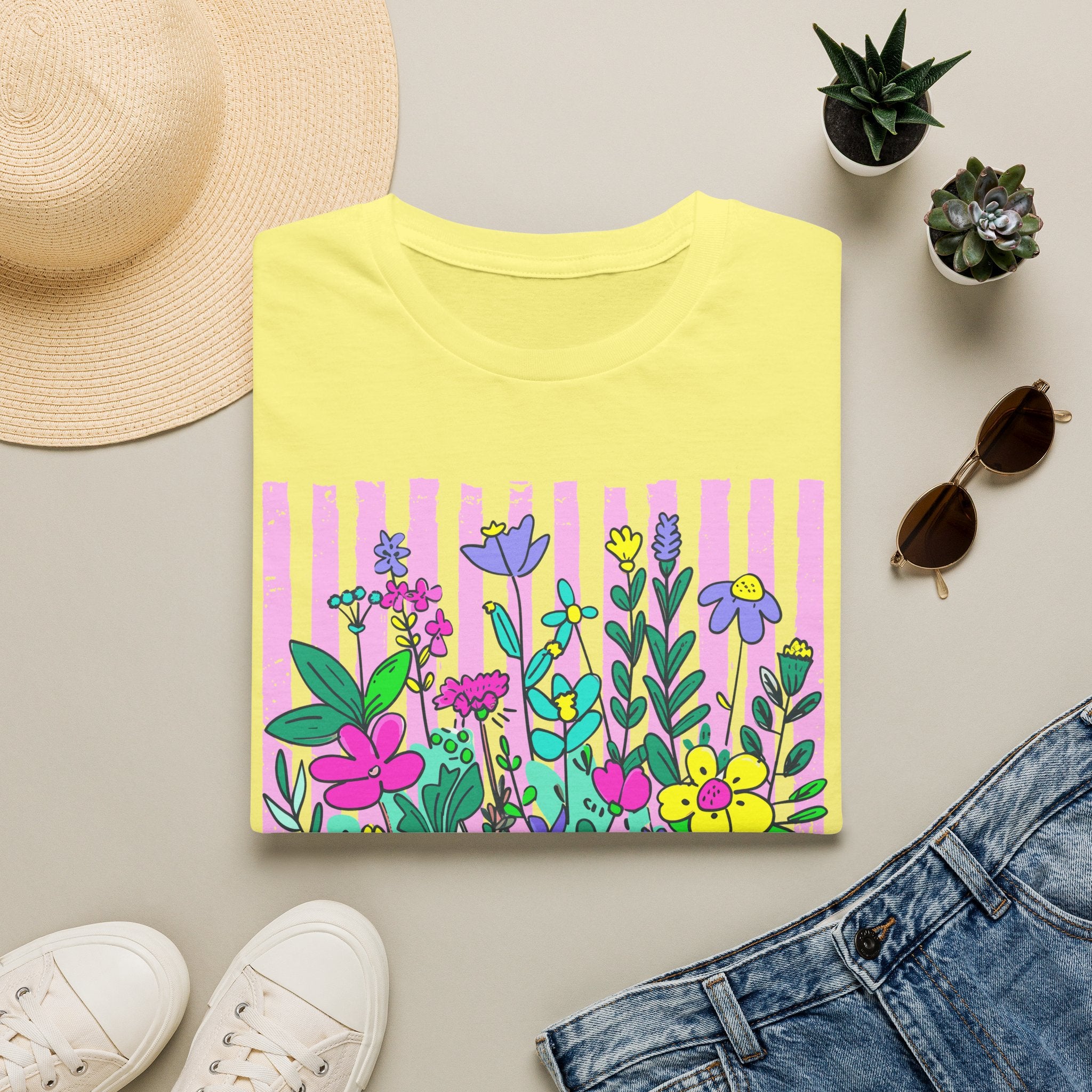 Granny Floral Graphic T-Shirt — Colorful Striped Bouquet Tee