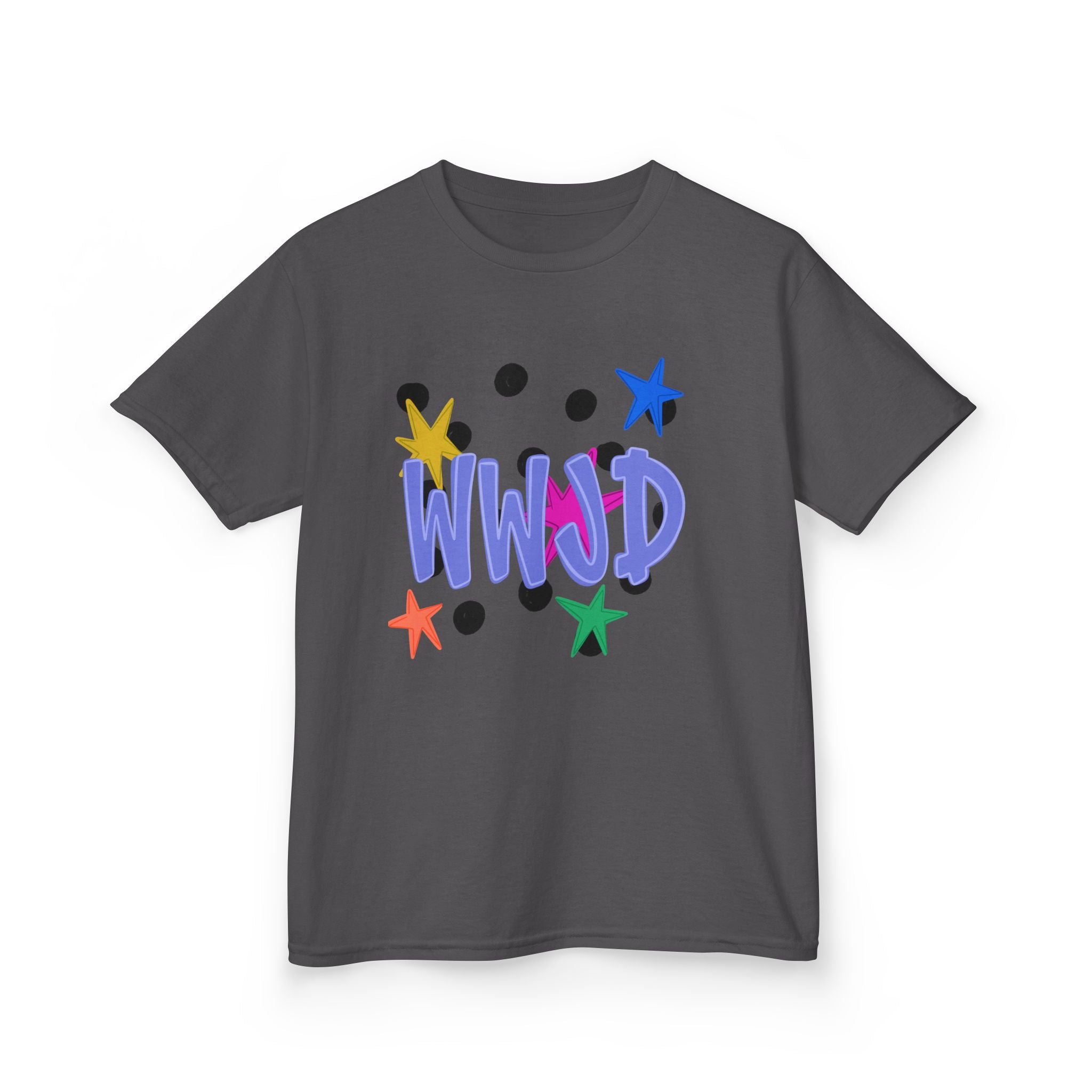 Kids Tee — Colorful "WWJD" Stars Graphic