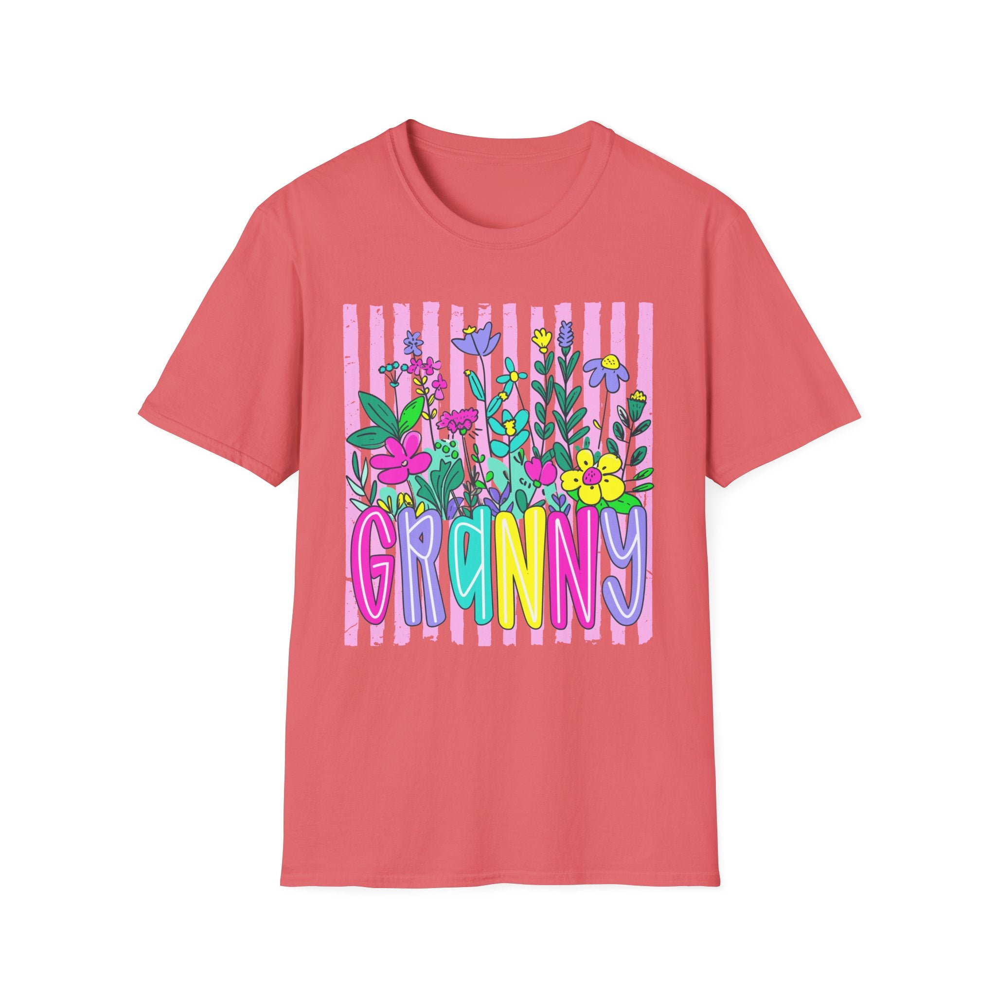 Granny Floral Graphic T-Shirt — Colorful Striped Bouquet Tee