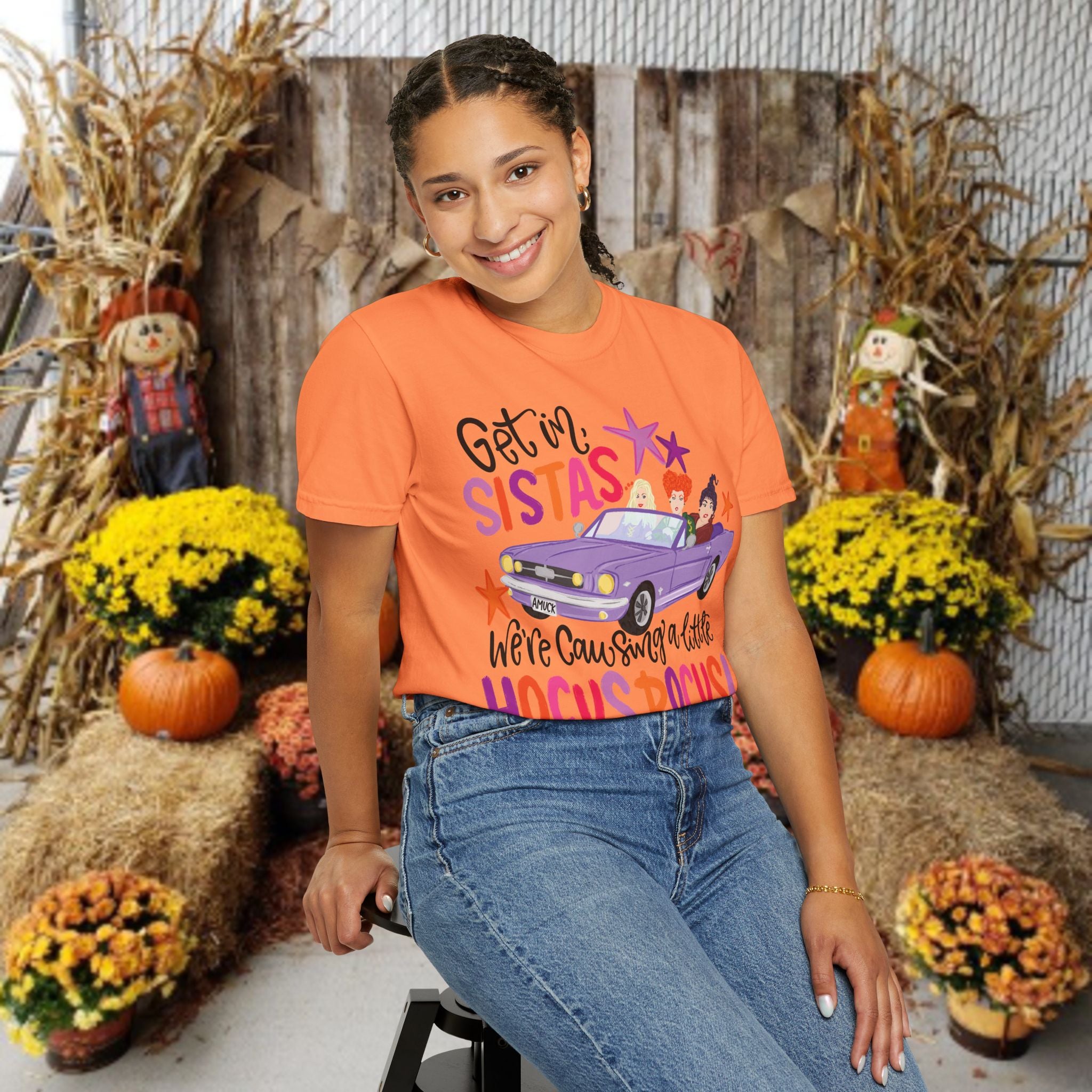 Hocus Pocus Sistas T-Shirt — "Get in Sistas, We're Causing a Little Hocus Pocus" Halloween Tee