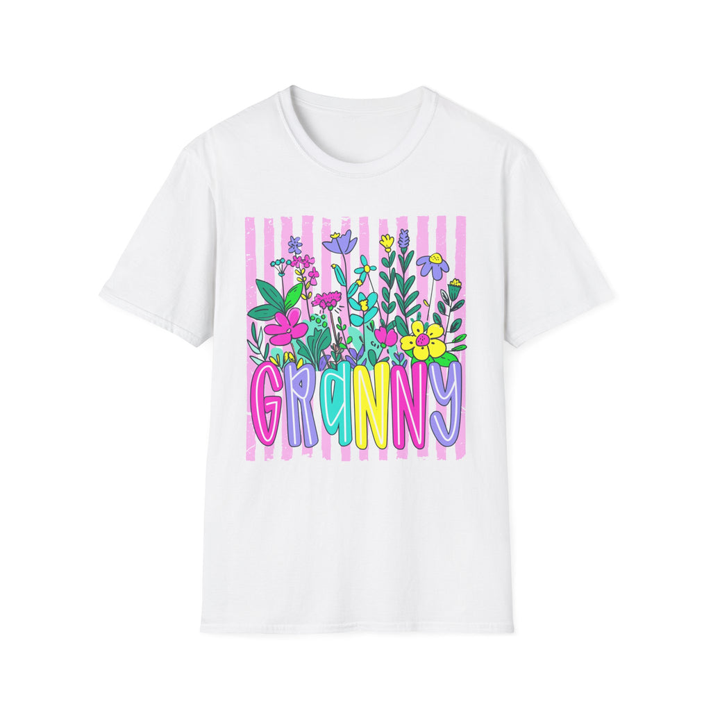 Granny Floral Graphic T-Shirt — Colorful Striped Bouquet Tee
