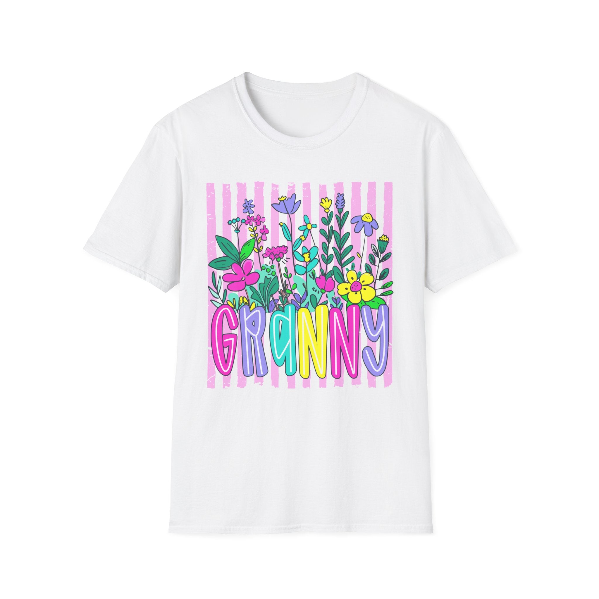 Granny Floral Graphic T-Shirt — Colorful Striped Bouquet Tee