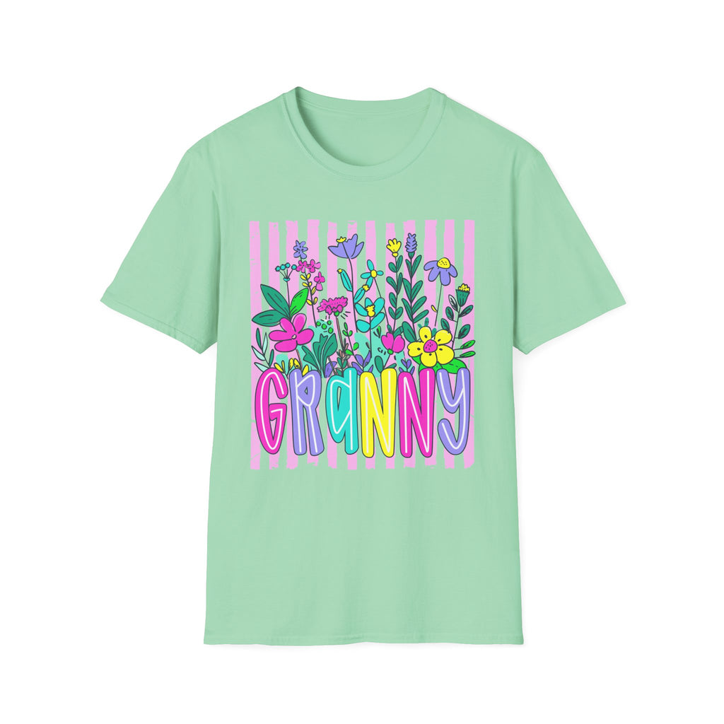 Granny Floral Graphic T-Shirt — Colorful Striped Bouquet Tee