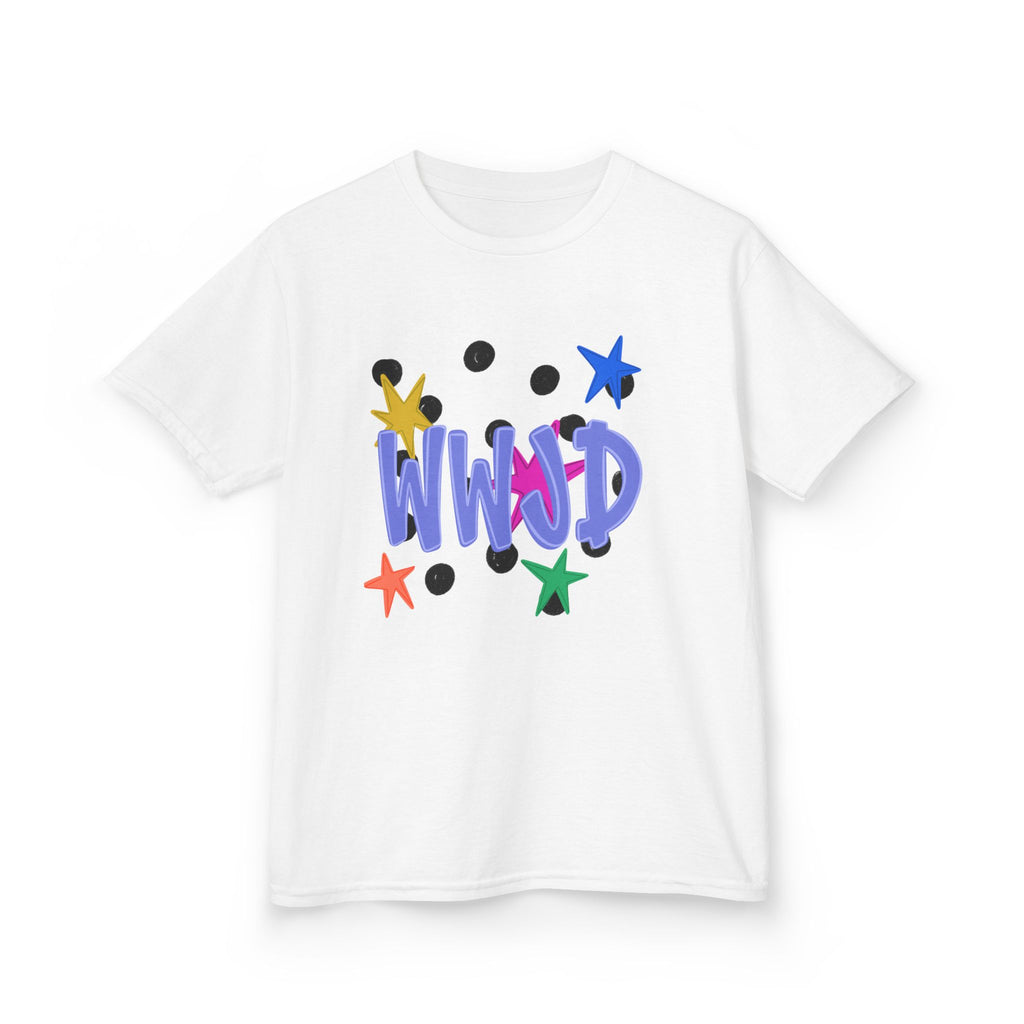 Kids Tee — Colorful "WWJD" Stars Graphic