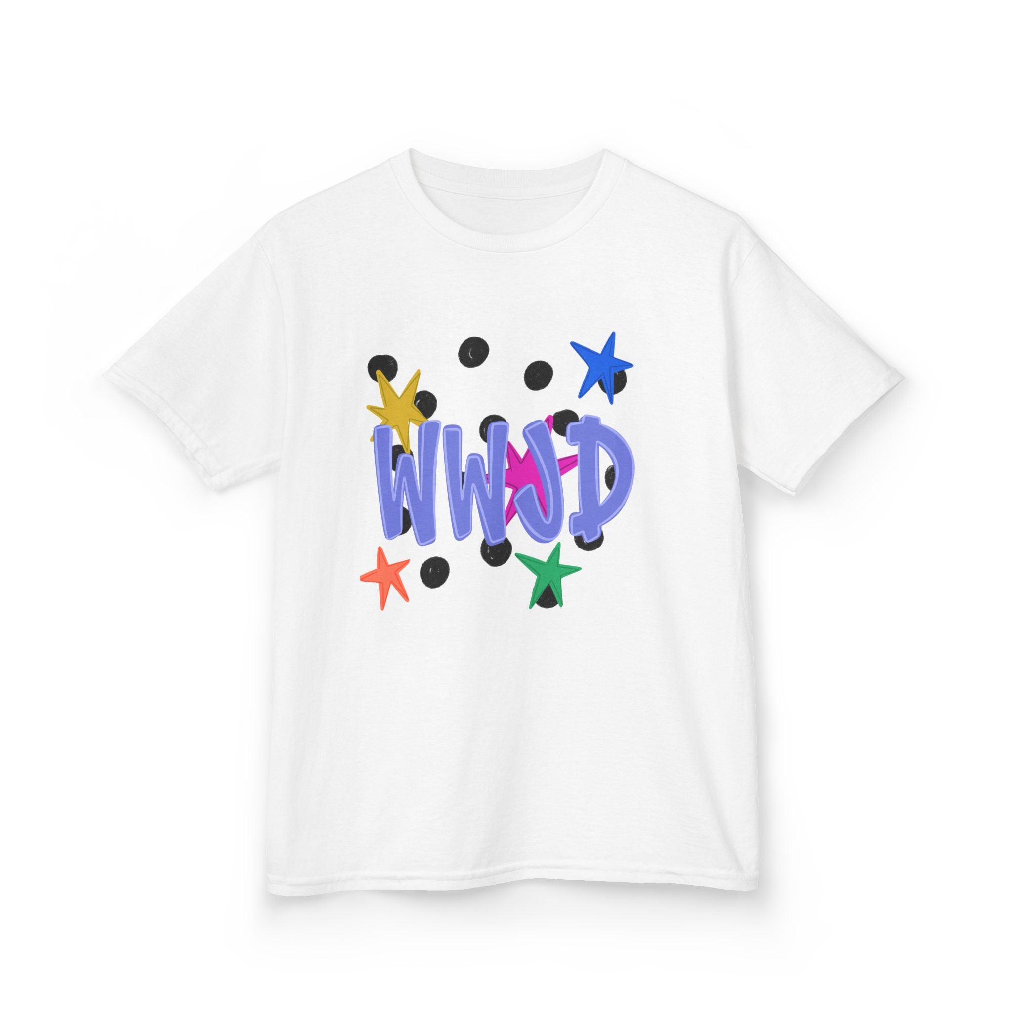 Kids Tee — Colorful "WWJD" Stars Graphic