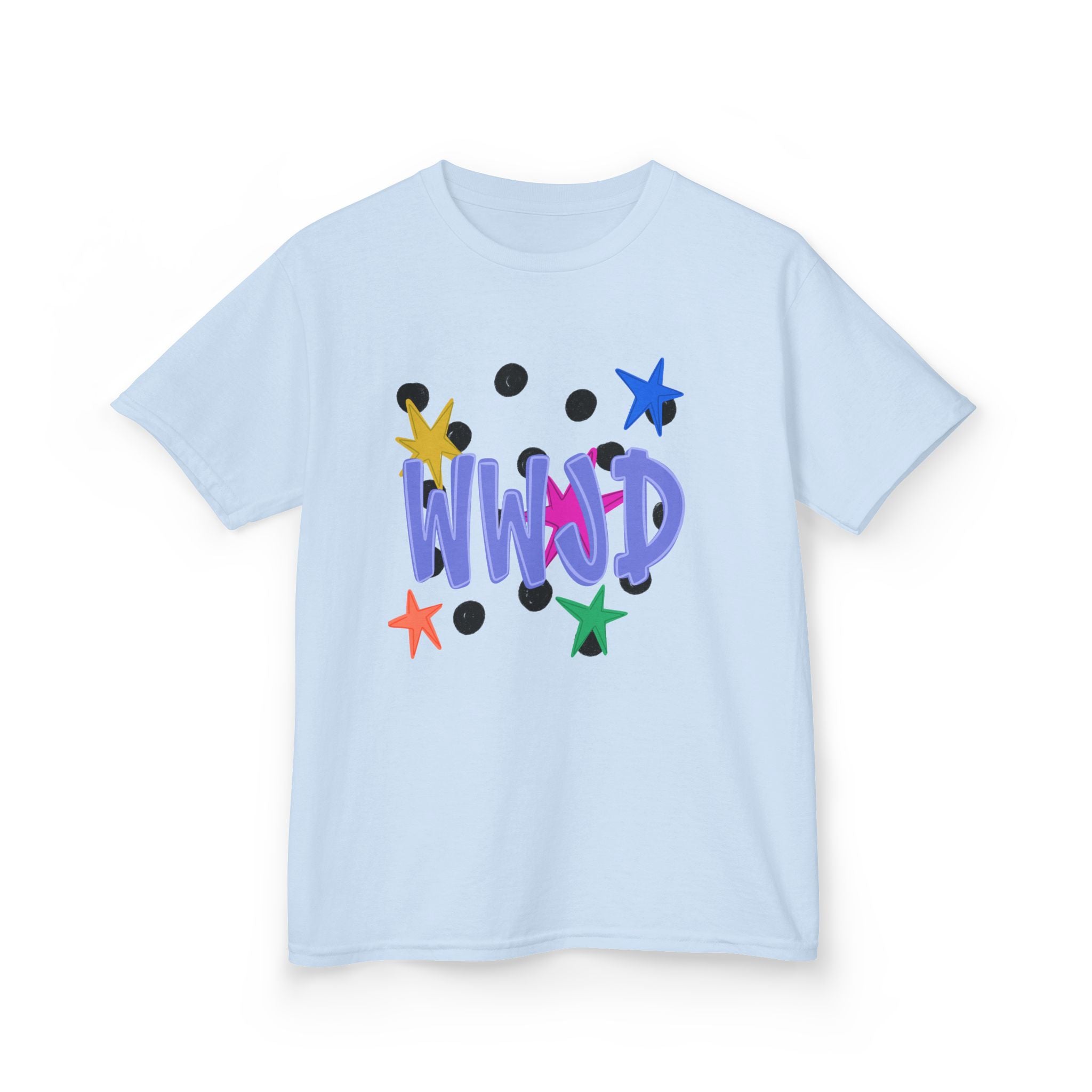 Kids Tee — Colorful "WWJD" Stars Graphic