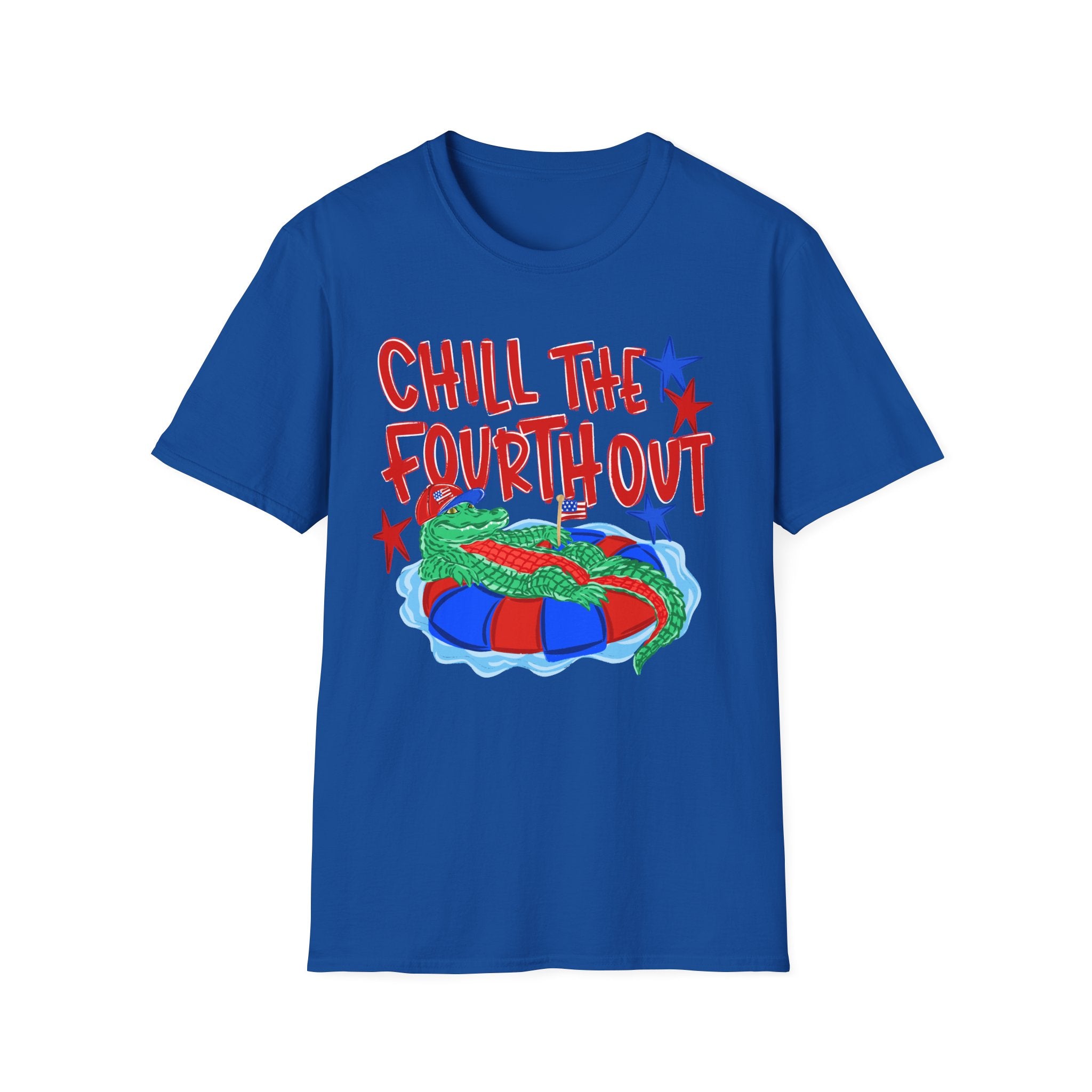 Chill the Fourth Out With Hat T-Shirt — Patriotic Alligator 4th of July Tee