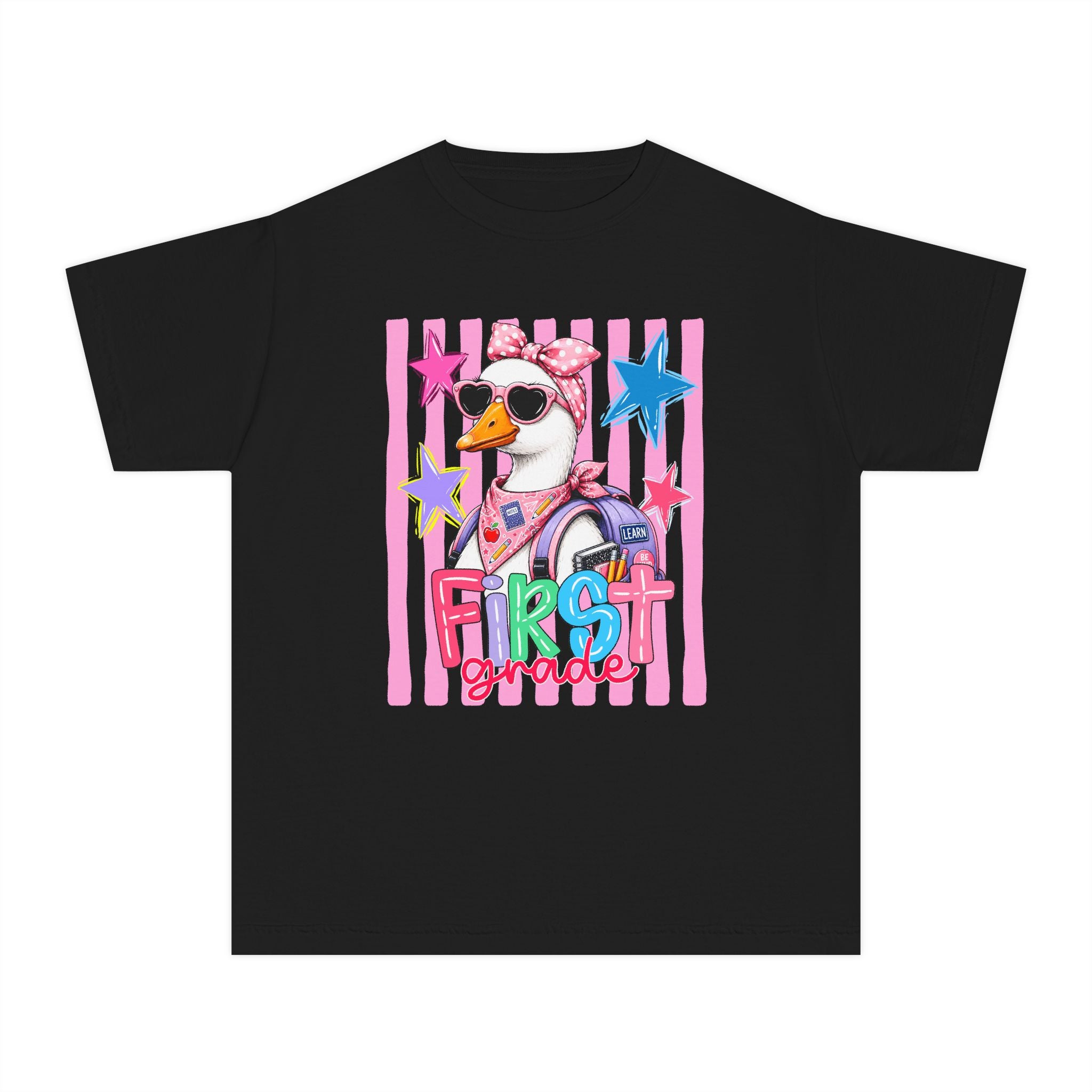 First Grade Girl Duck Graphic Youth Tee — Cute Back-to-School Shirt for Kids