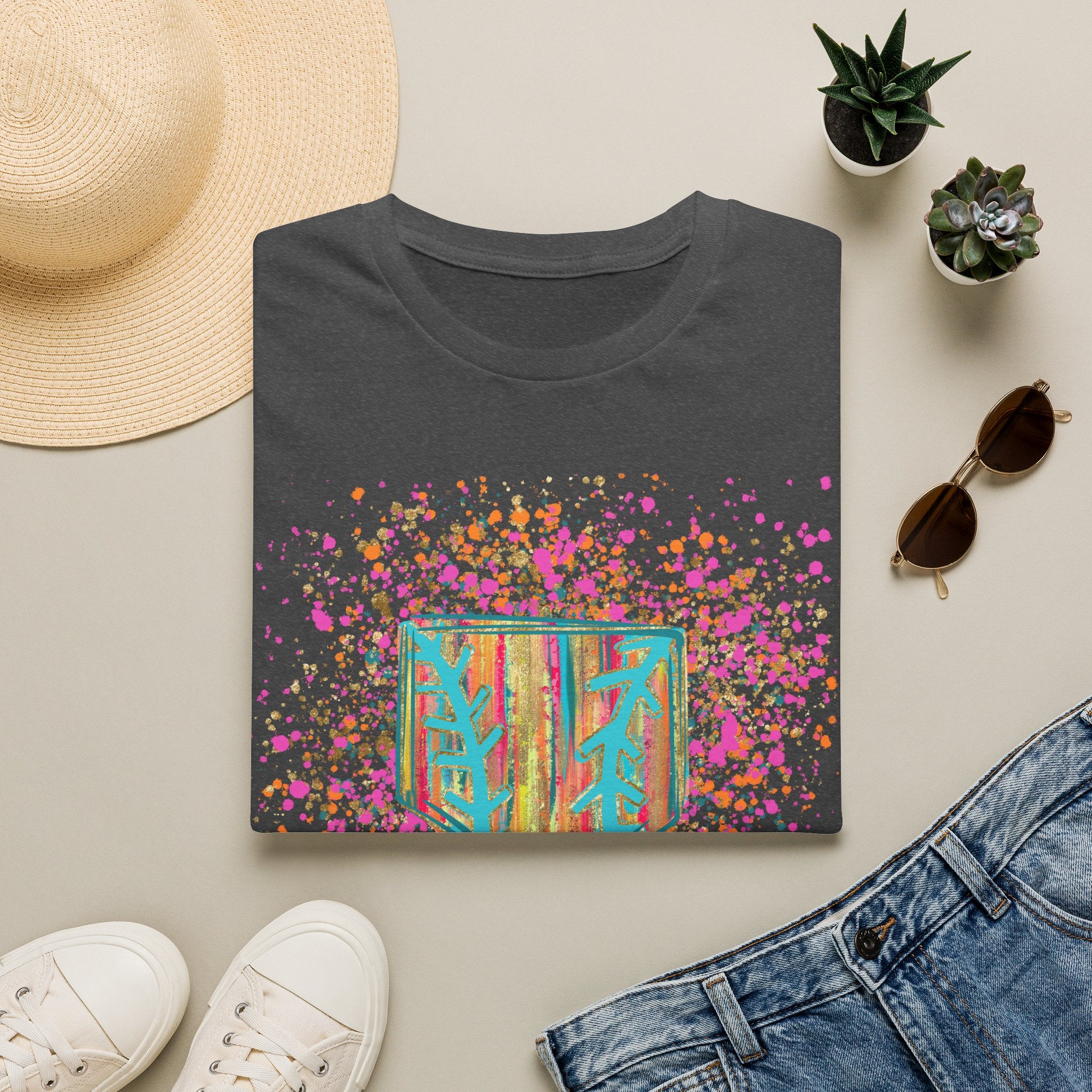 Colorful Floral Shield T-Shirt — Boho Painted Crest Graphic Tee