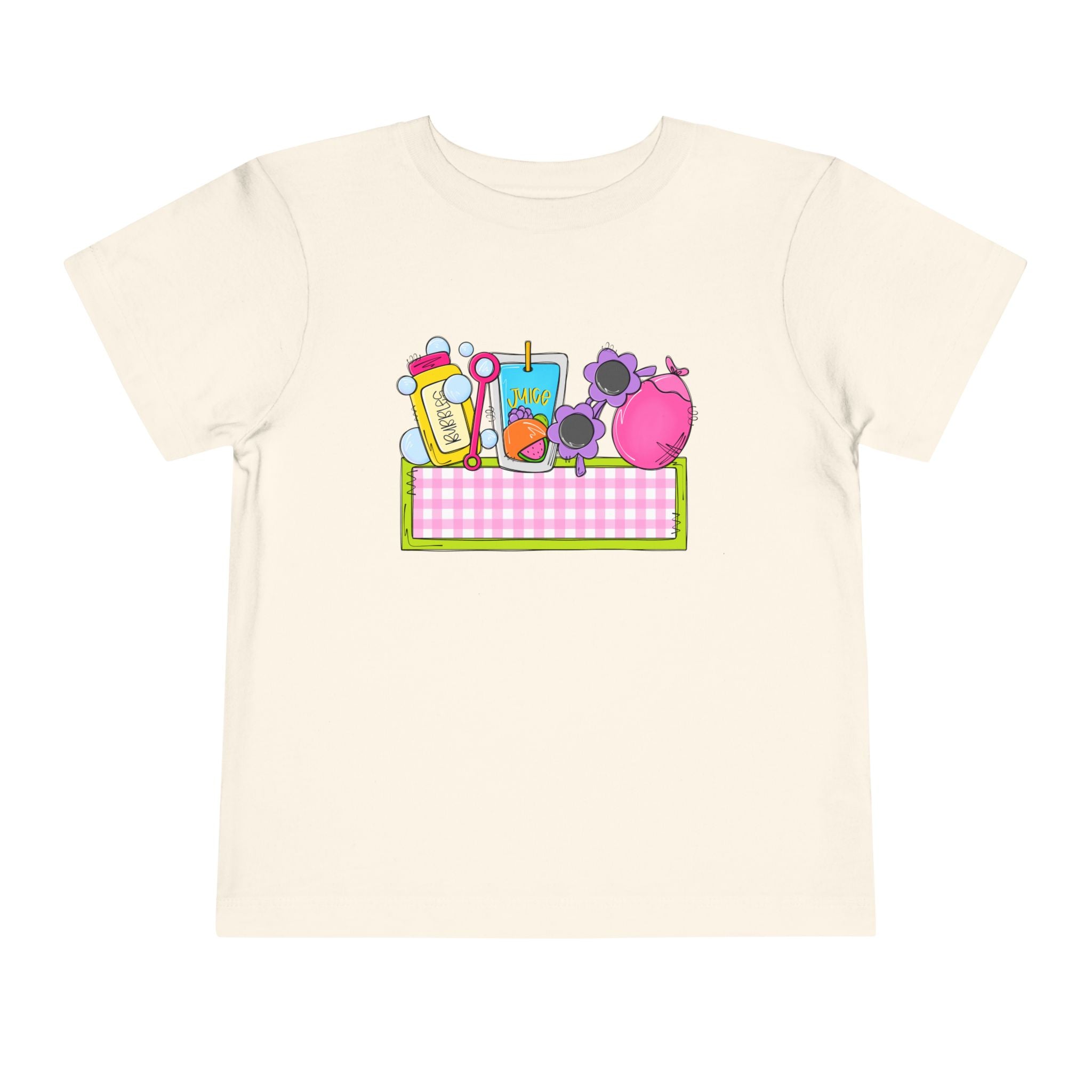 Toddler Tee — Pink Pig & Snacks Name-Plate Graphic
