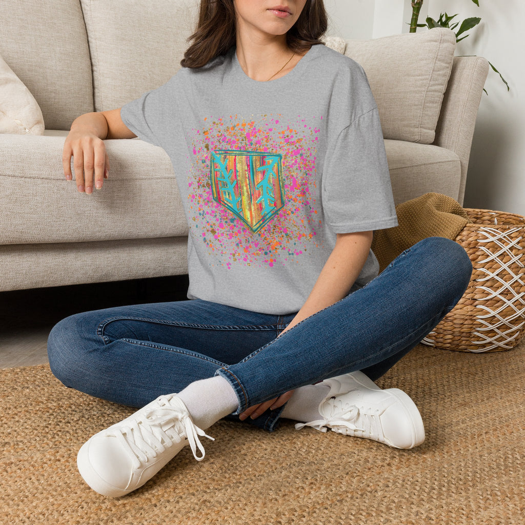 Colorful Floral Shield T-Shirt — Boho Painted Crest Graphic Tee