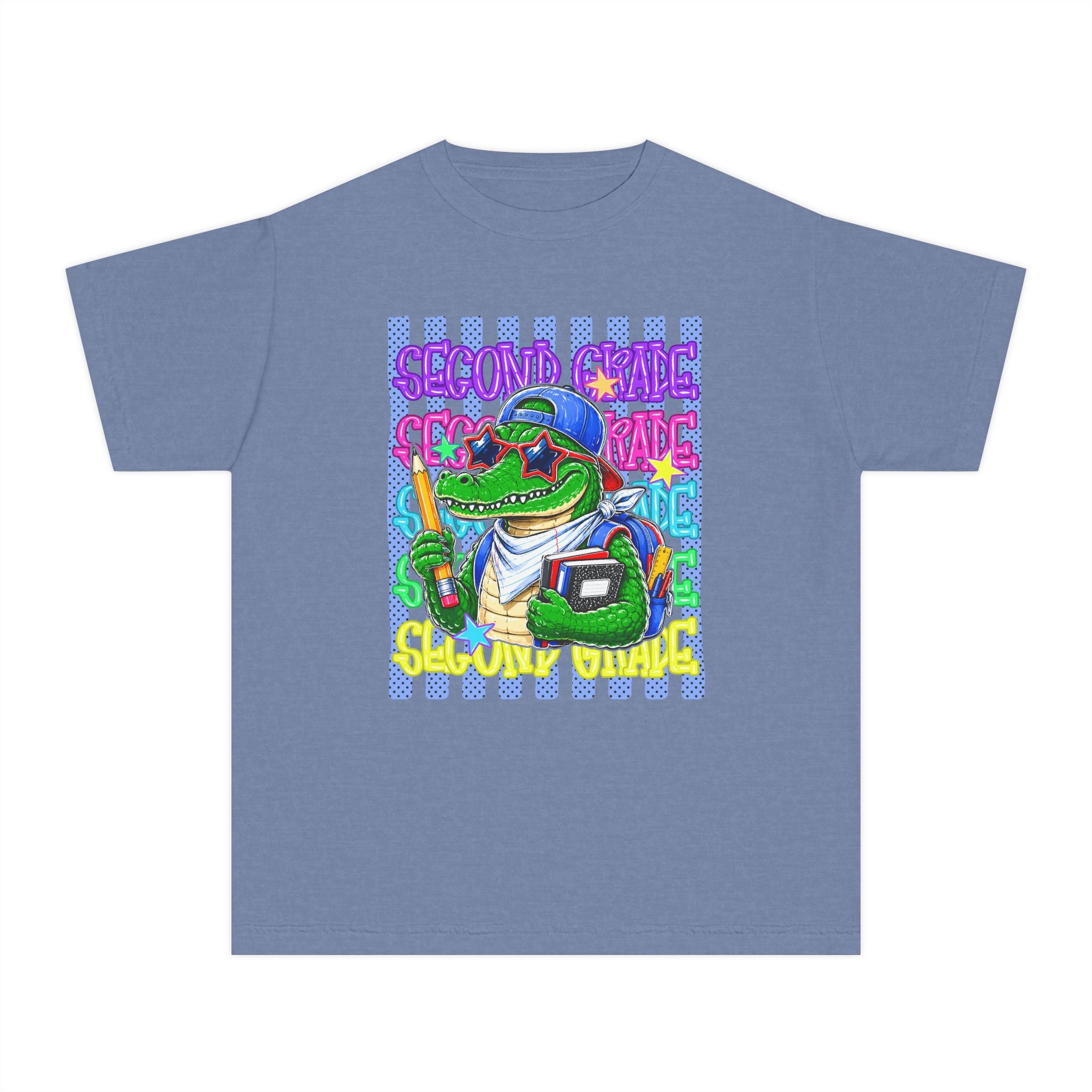 Youth Tee — Retro Alligator Graphic "Second Grade" Back-to-School Shirt