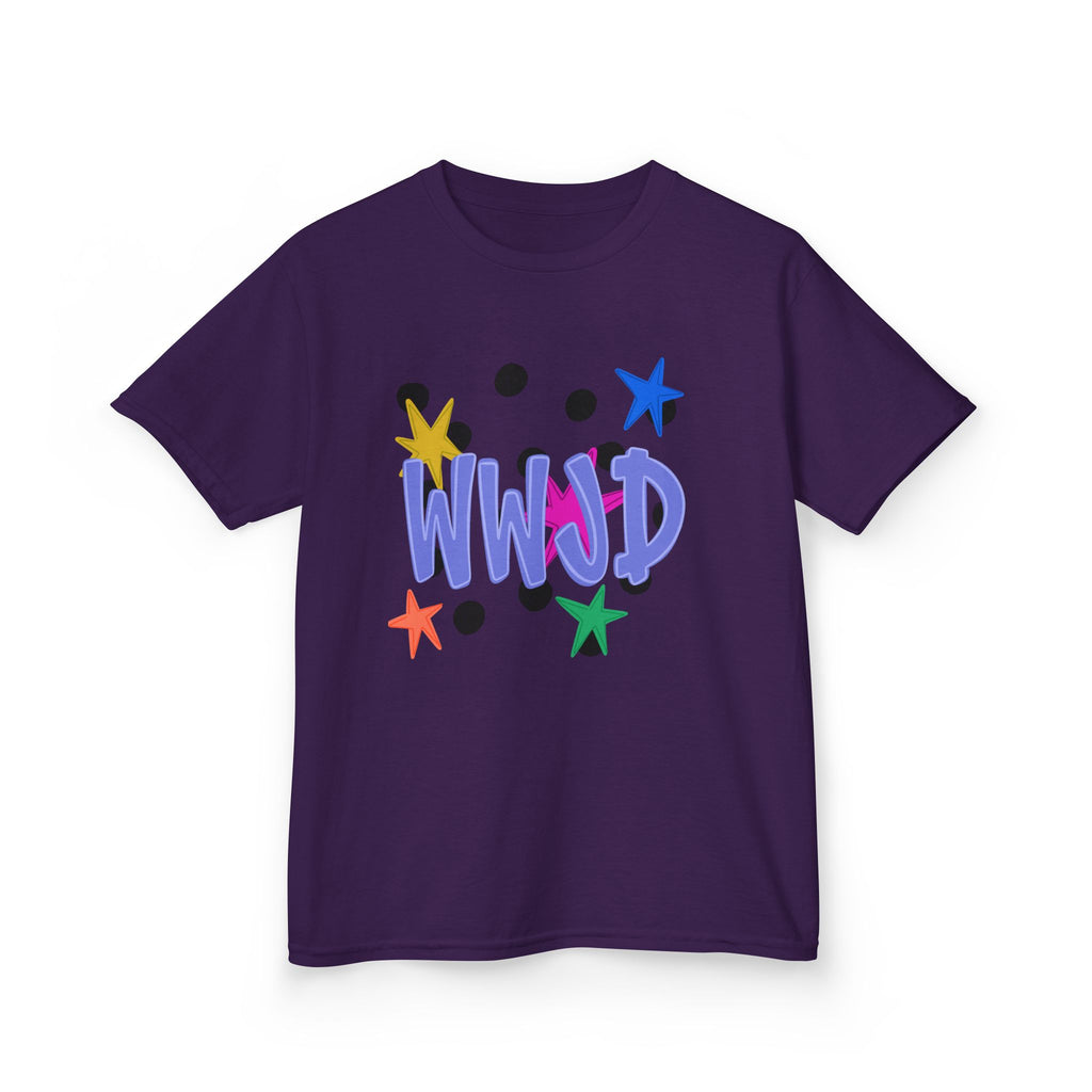 Kids Tee — Colorful "WWJD" Stars Graphic