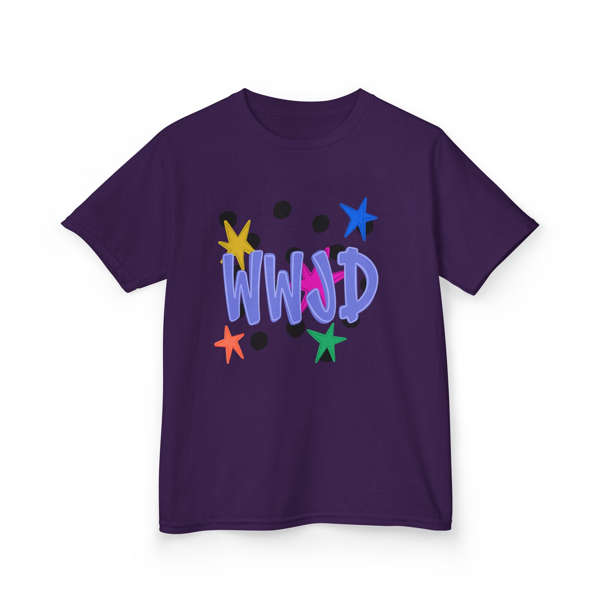 Kids Tee — Colorful "WWJD" Stars Graphic