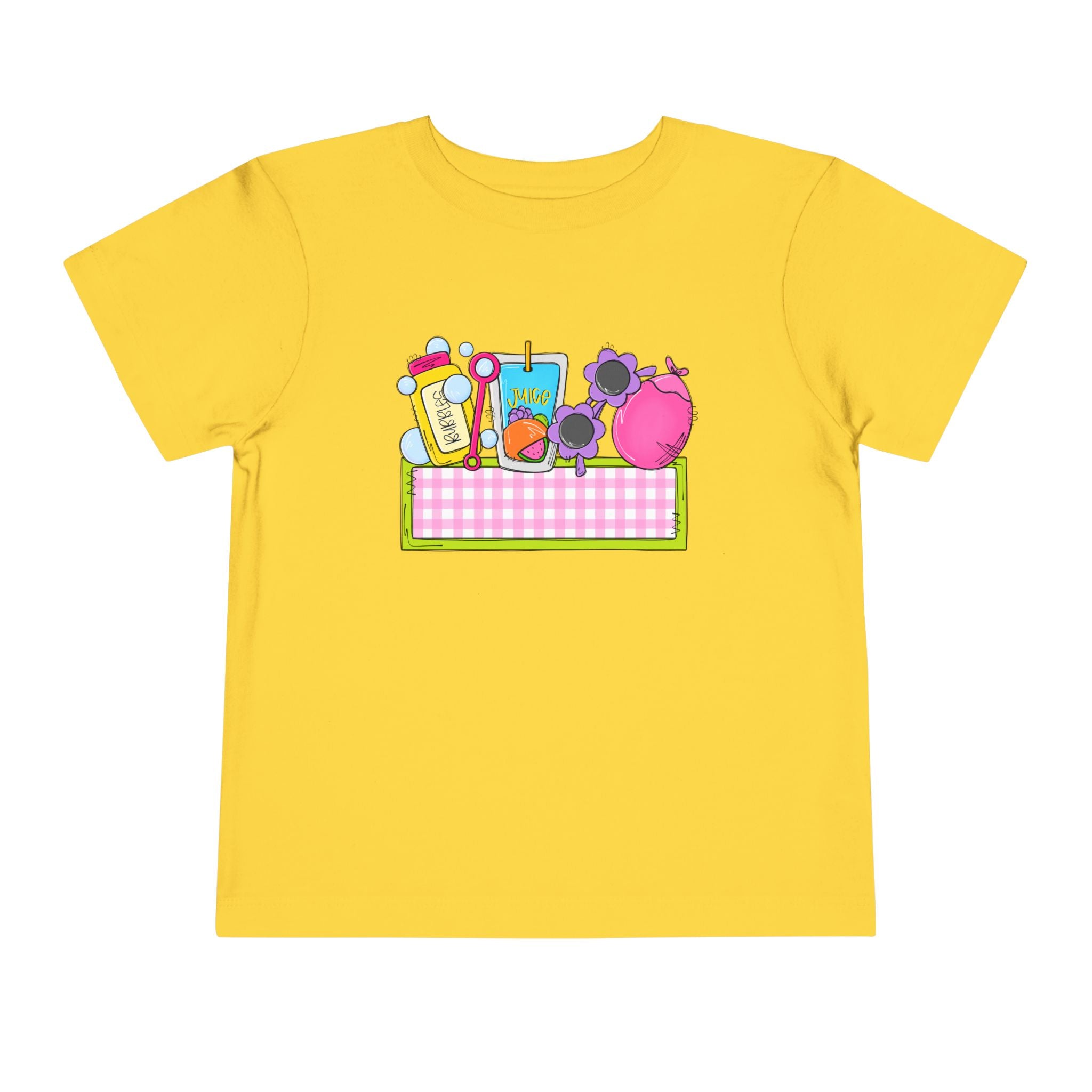 Toddler Tee — Pink Pig & Snacks Name-Plate Graphic