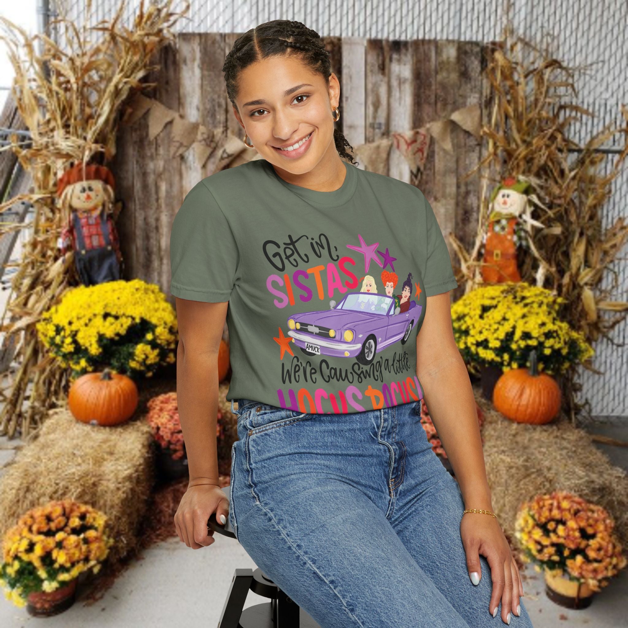 Hocus Pocus Sistas T-Shirt — "Get in Sistas, We're Causing a Little Hocus Pocus" Halloween Tee